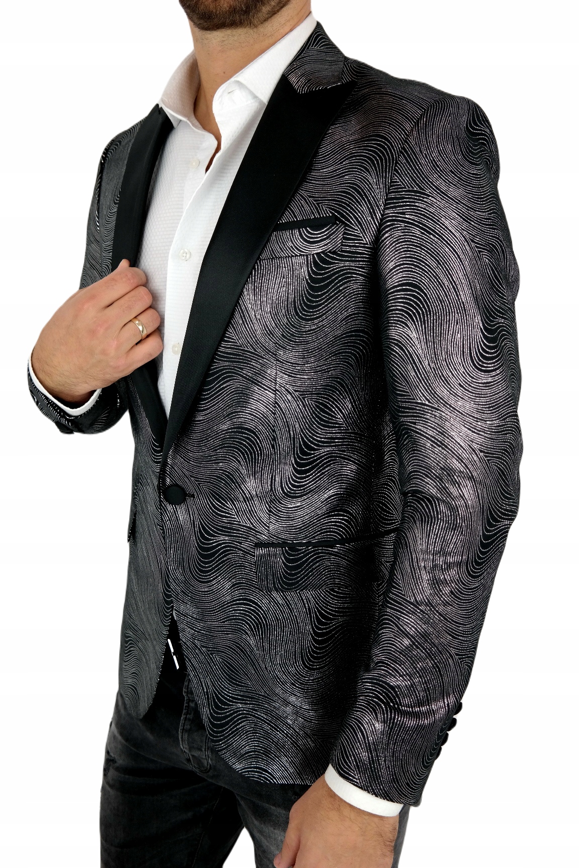 GIOVANNI PERA Marynarka męska DS03 srebrna 64 Rozmiar 64