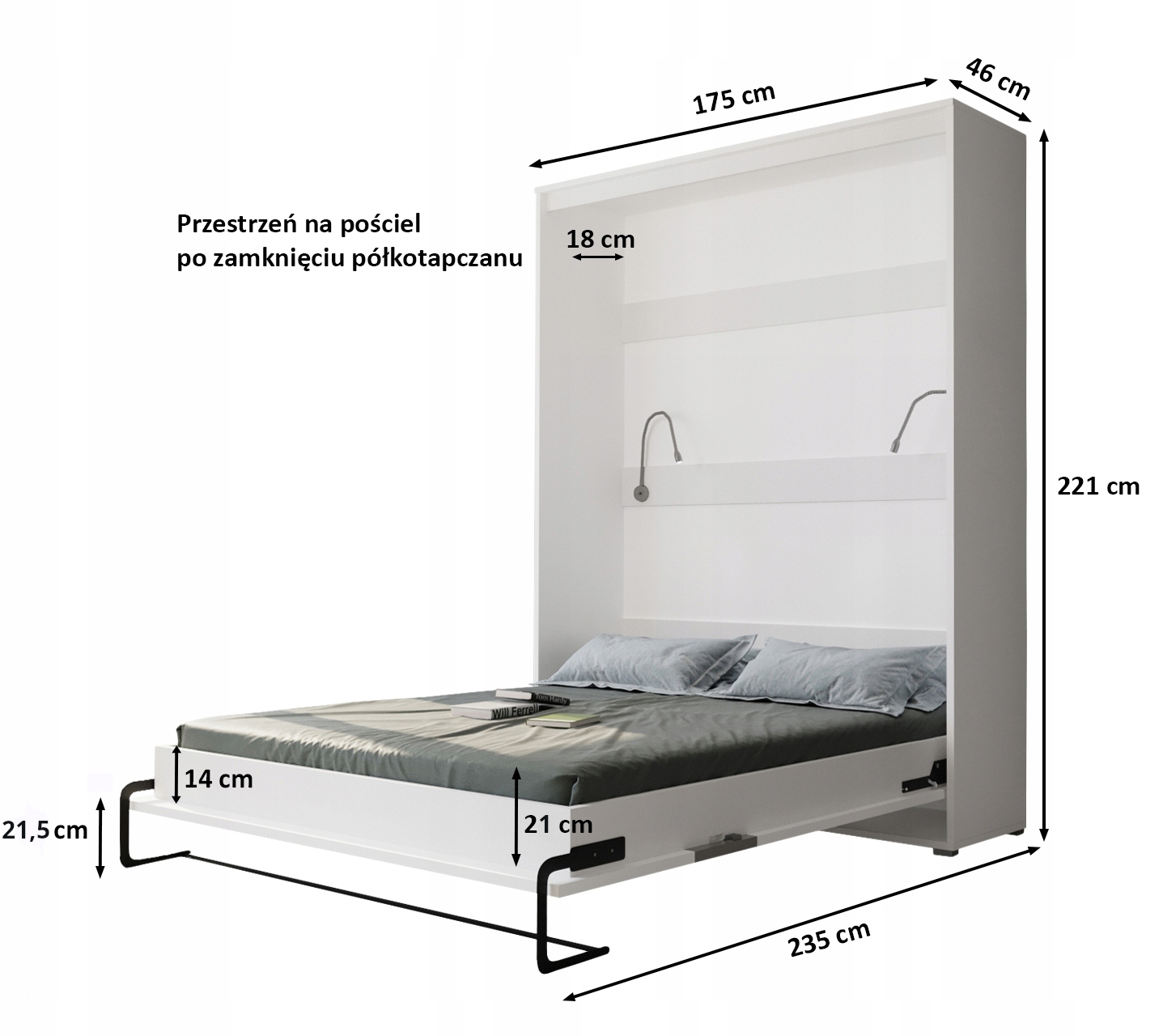 Półkotapczan pionowy Łóżko w szafie 160 cm HOME Informacje dodatkowe ze stelażem