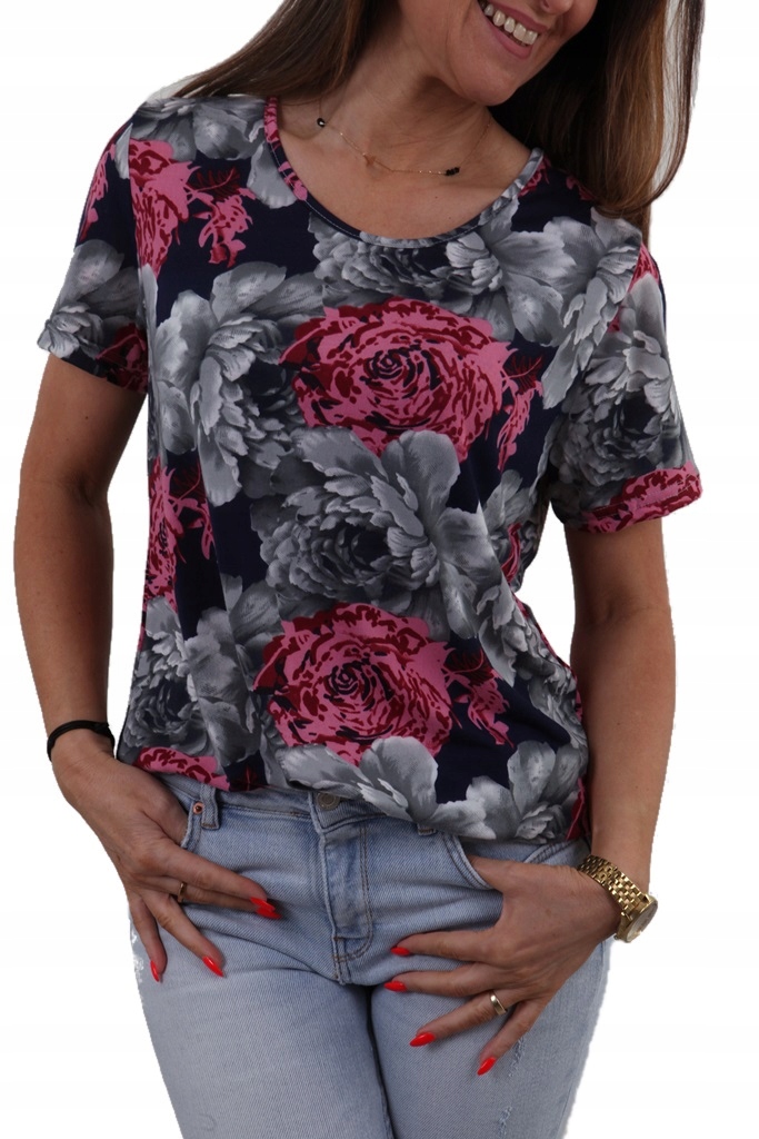 

Lekka Bluzka Zwiewna Duże Kwiaty Duo Kolory *2XL