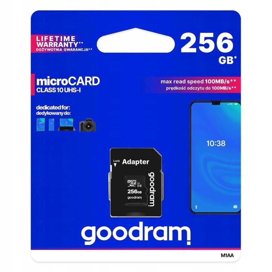 Goodram Paměťová karta micro Sdxc 256 Gb, Uhs-i, třída 10, včetně adaptéru
