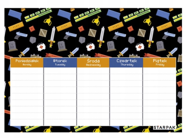 Plan lekcji Pixel z tabliczką mnożenia