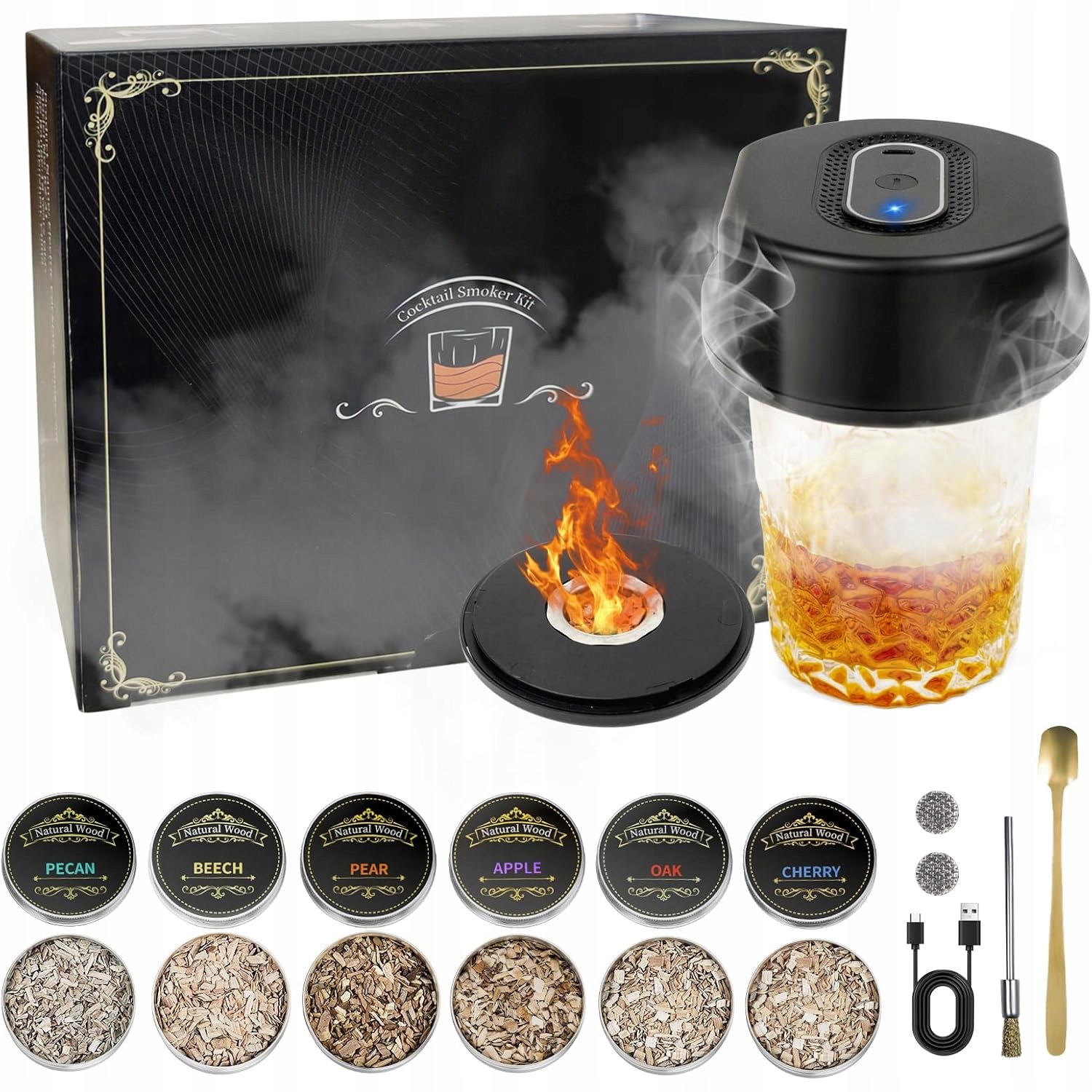 Kouřová Whisky Sada Na Uzení Alkoholů 6 Druhů Dřeva Gadget Jako Dárek