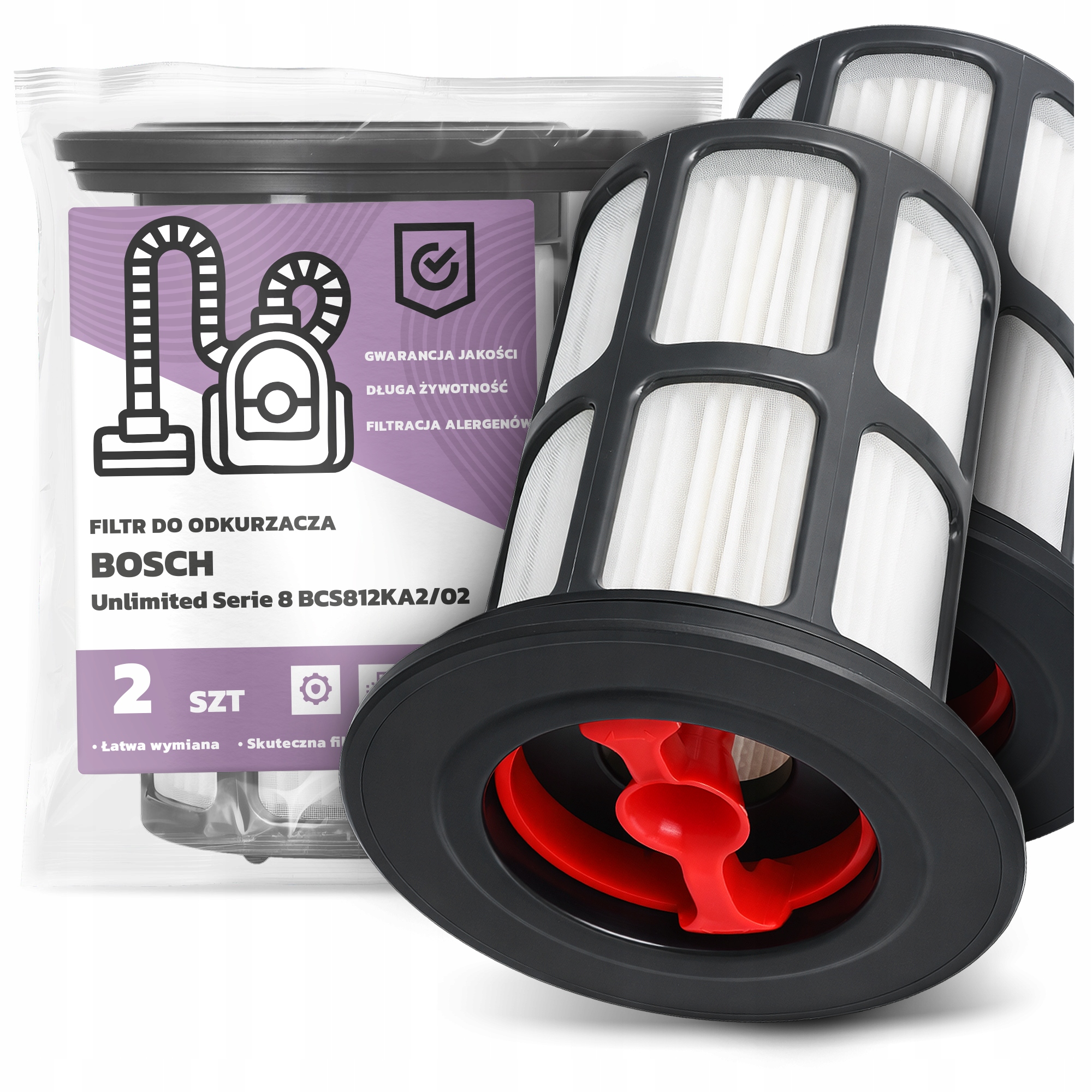 2x Filtr Do Vysavače Bosch Unlimited Serie 8 BCS812KA2/02 Hepa Filtr Em-w