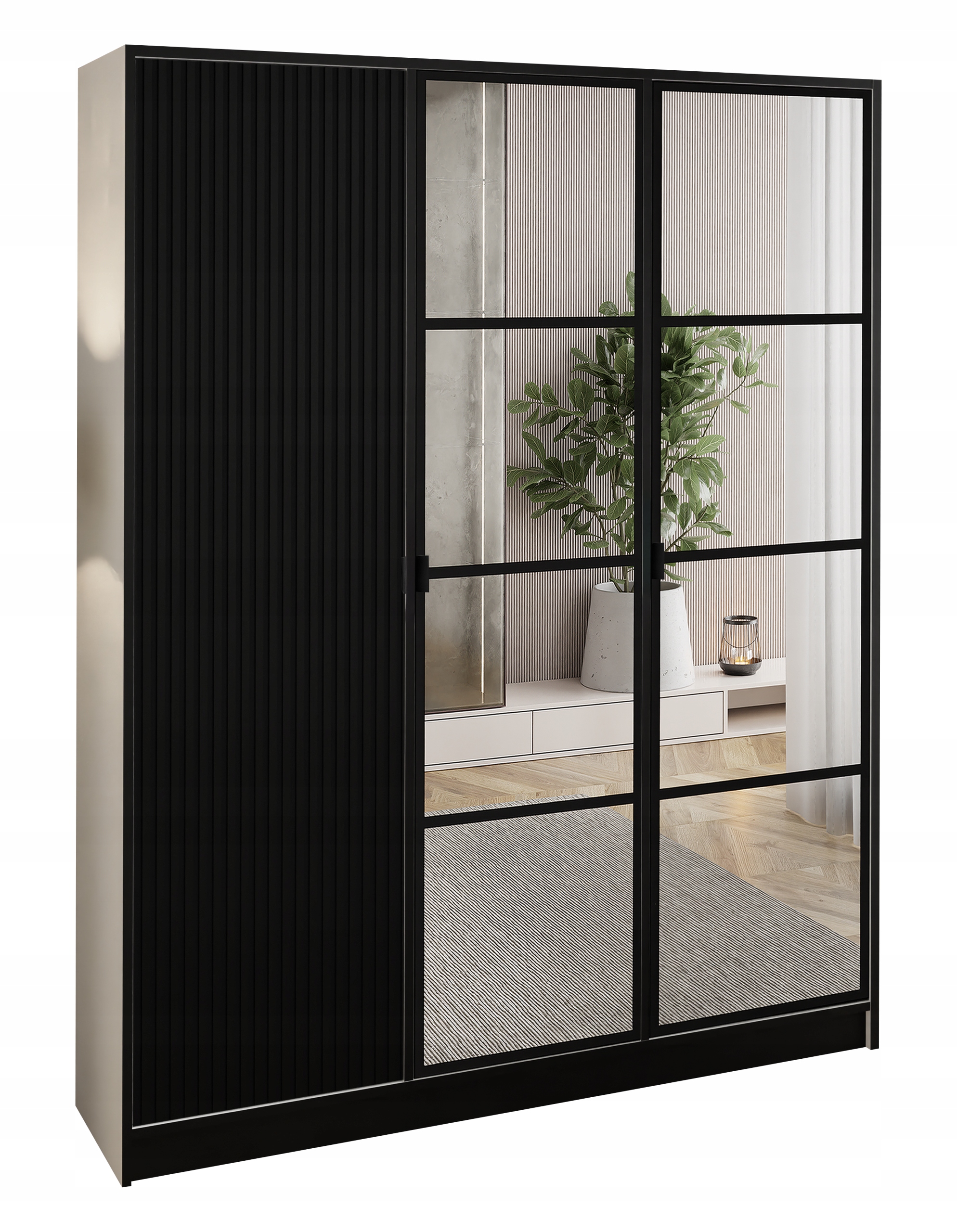 Skříň Lumi 157 3D Bílá Černá Ryfl. 2x zrcadlo eden Držák č.