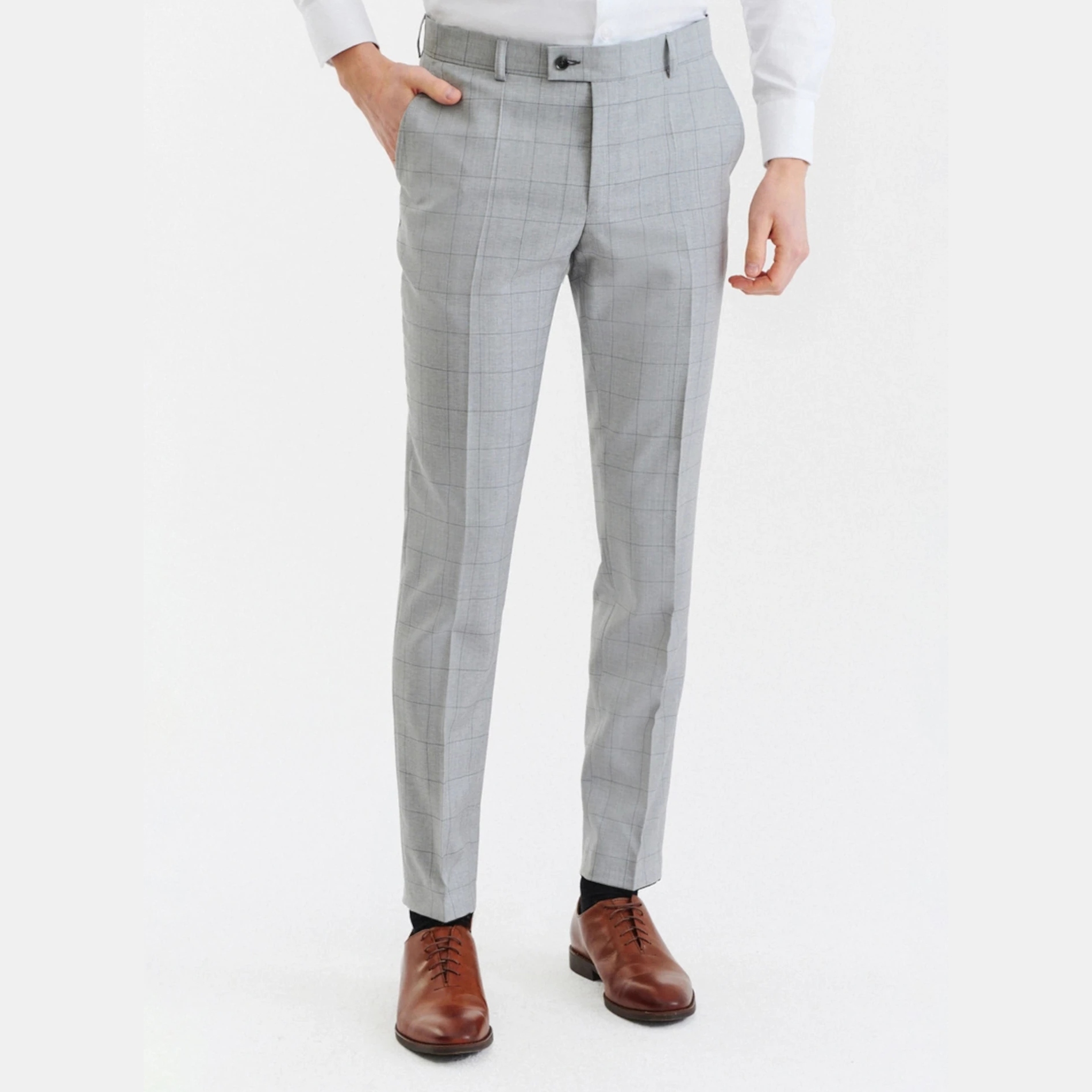 Šedé kostkované oblekové kalhoty 100% vlna Pako Lorente 182/96