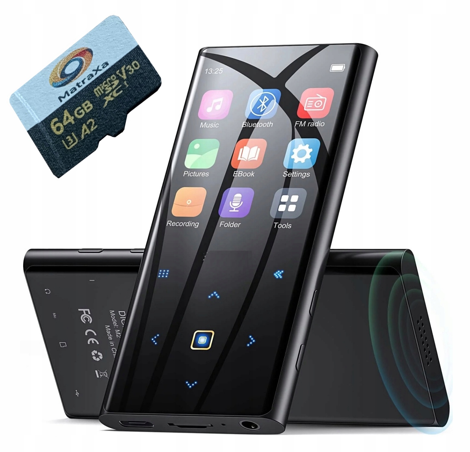 MP3 Přehrávač Bluetooth Rádio Přenosné Sluchátka 32 Gb Diktafon MB51 Gr