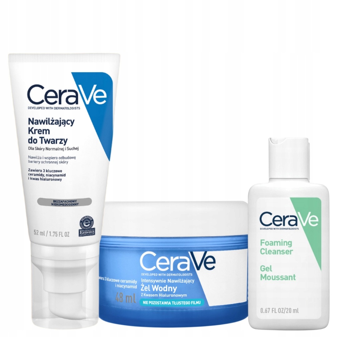 CeraVe Zestaw nawilżający Krem do twarzy skóra sucha 52ml Żel wodny 48g