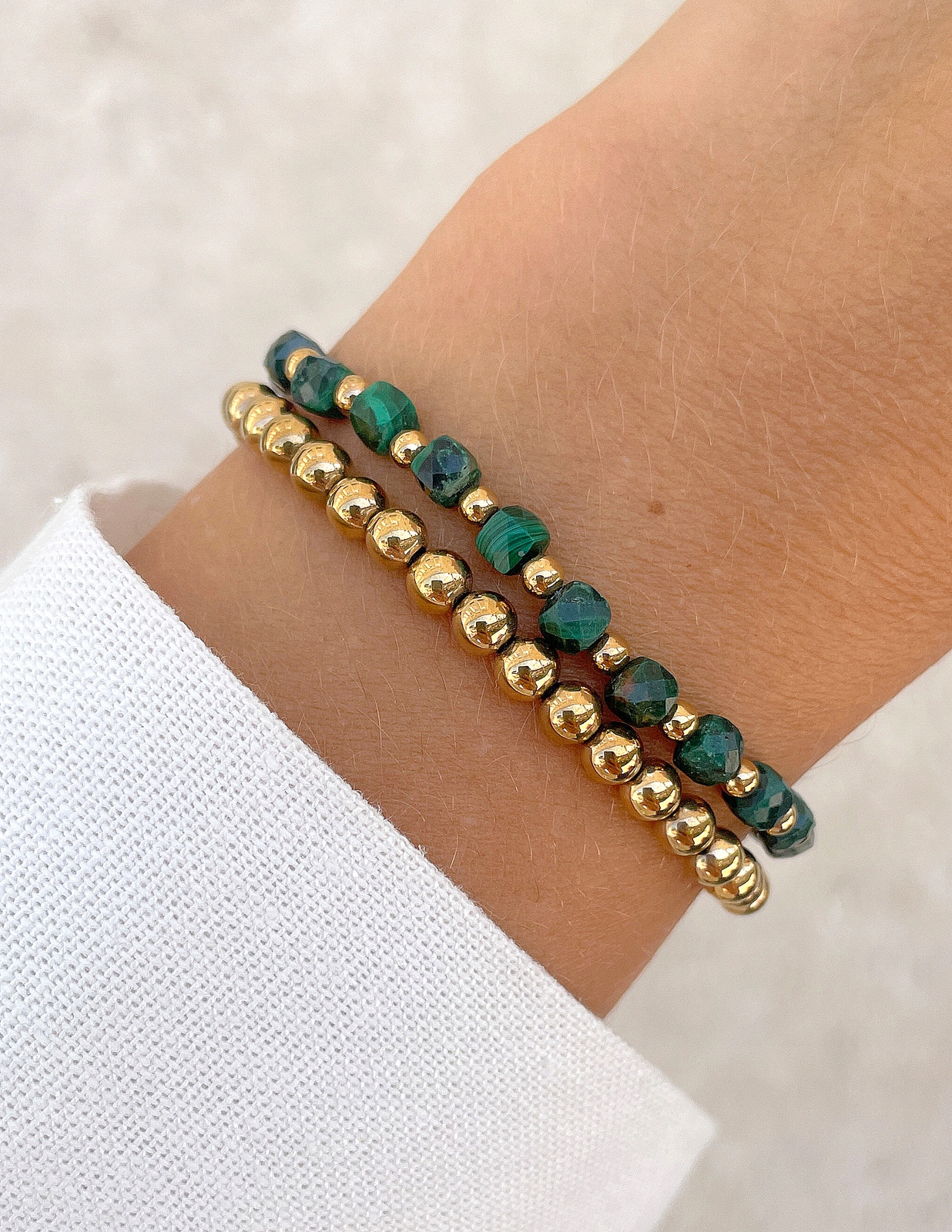 Náramky na gumičce – malachit s hematitem, 17 cm