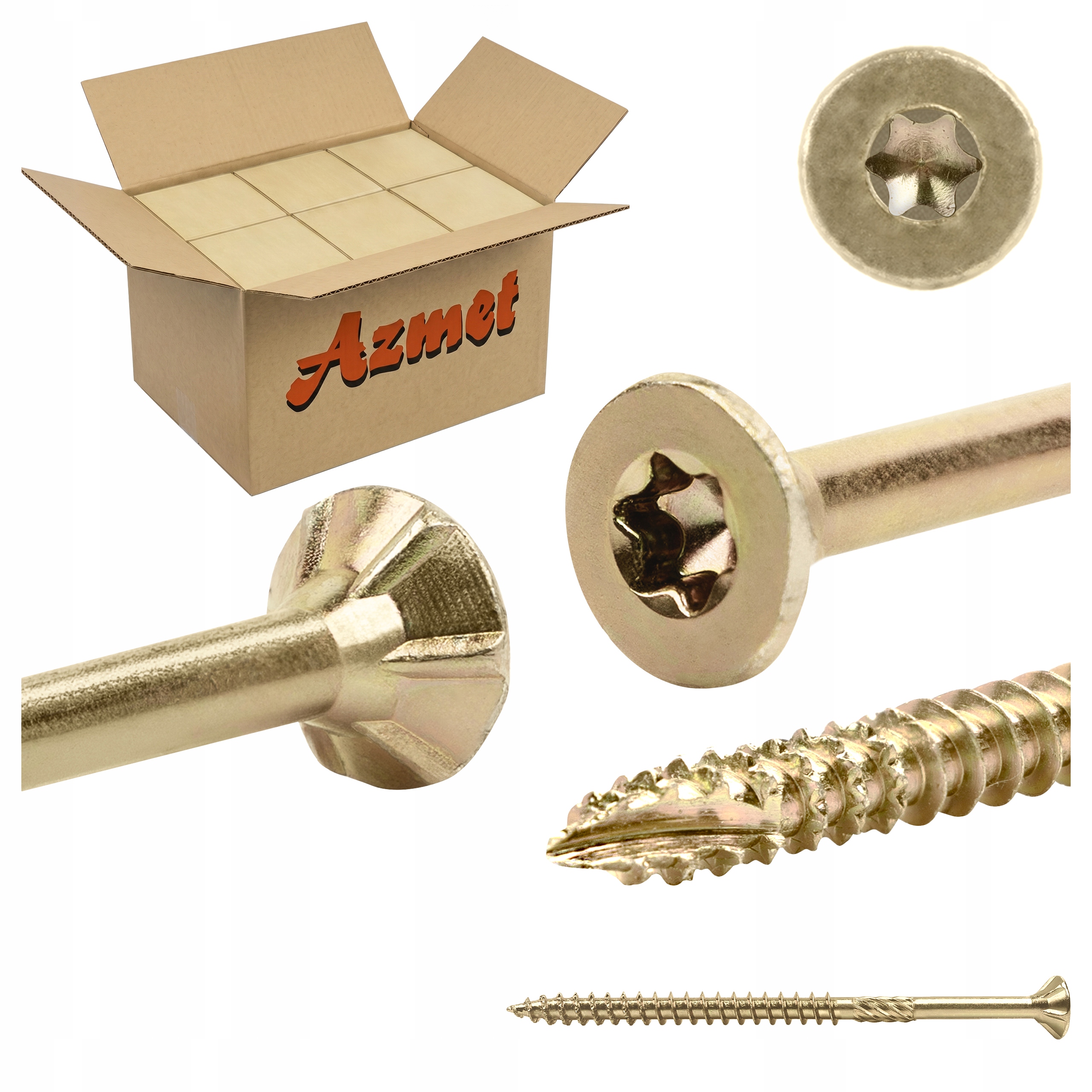 Tesařské vruty 5x80 mm Torx na dřevo kuželové 1200 ks Azmet WT-50080