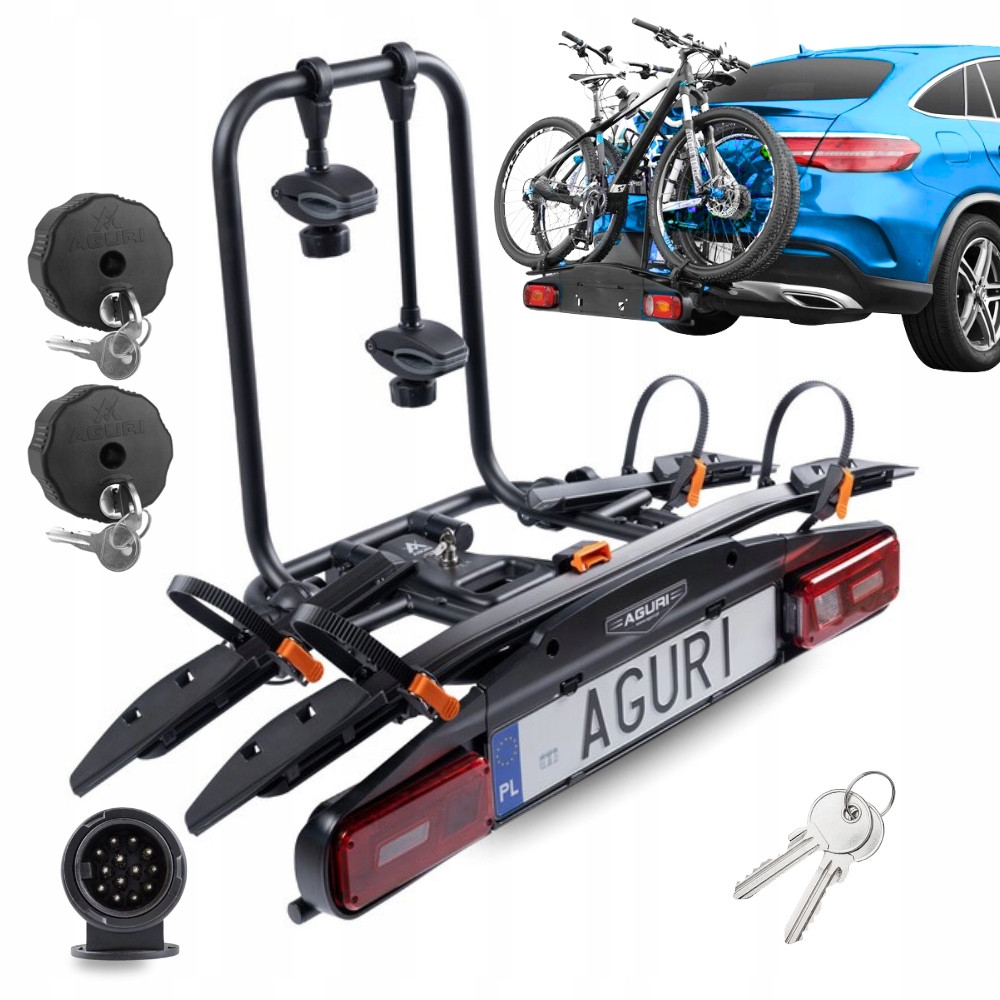 Bagażnik Rowerowy na Hak AGURI Active Bike Czarny Platforma 2 Rowery 13 PIN