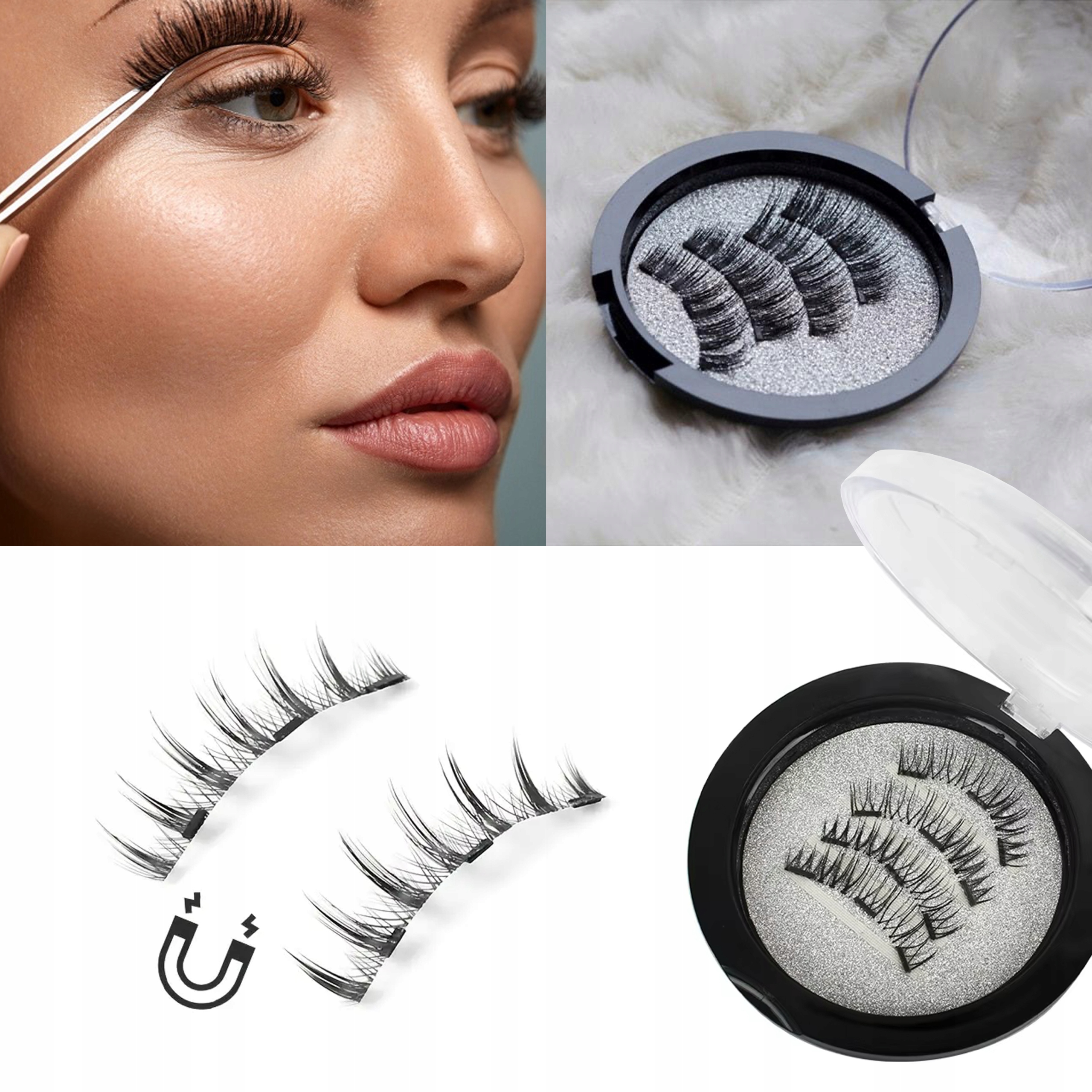 RZĘSY MAGNETYCZNE 3D SZTUCZNE BEZ KLEJU MAGNESY CZARNY Typ syntetyczne