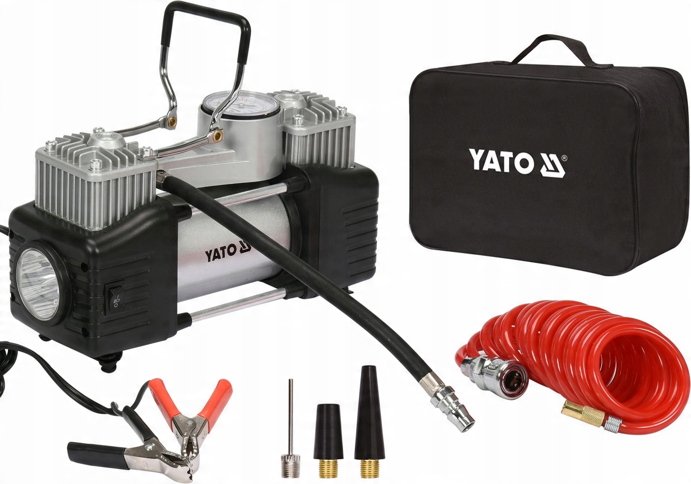 

Mocny Kompresor Samochodowy 12V Z Lampą Led 250W