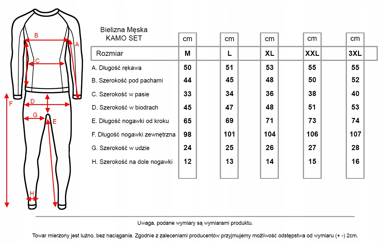 BIELIZNA TERMOAKTYWNA MĘSKA HI-TEC KAMO KOMPLET GÓRA DÓŁ TERMICZNA M Długość całkowita 103 cm