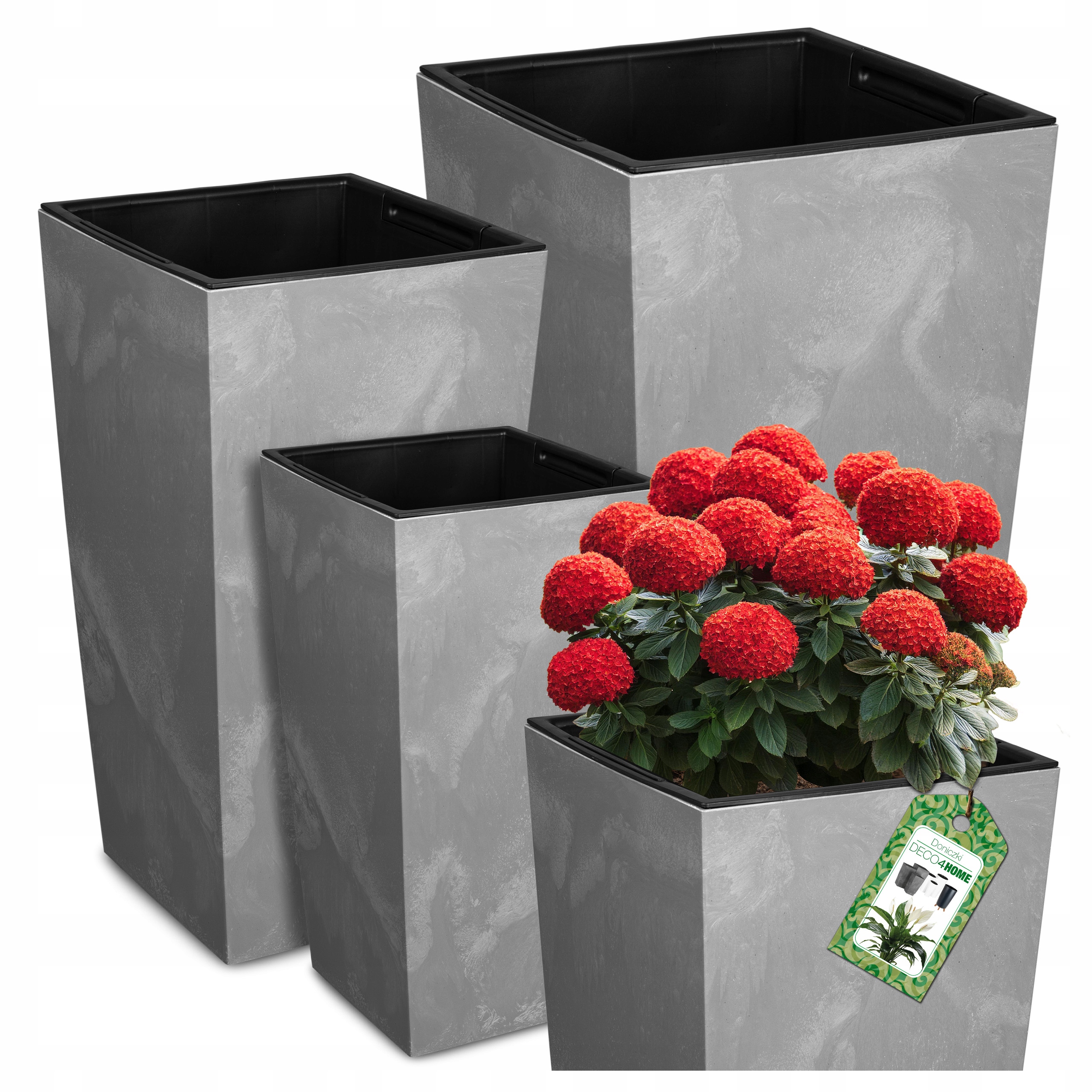 Zestaw 3X Doniczka Donica Ogrodowa Balkon Effect Mat Szara Kwietnik Wkłady