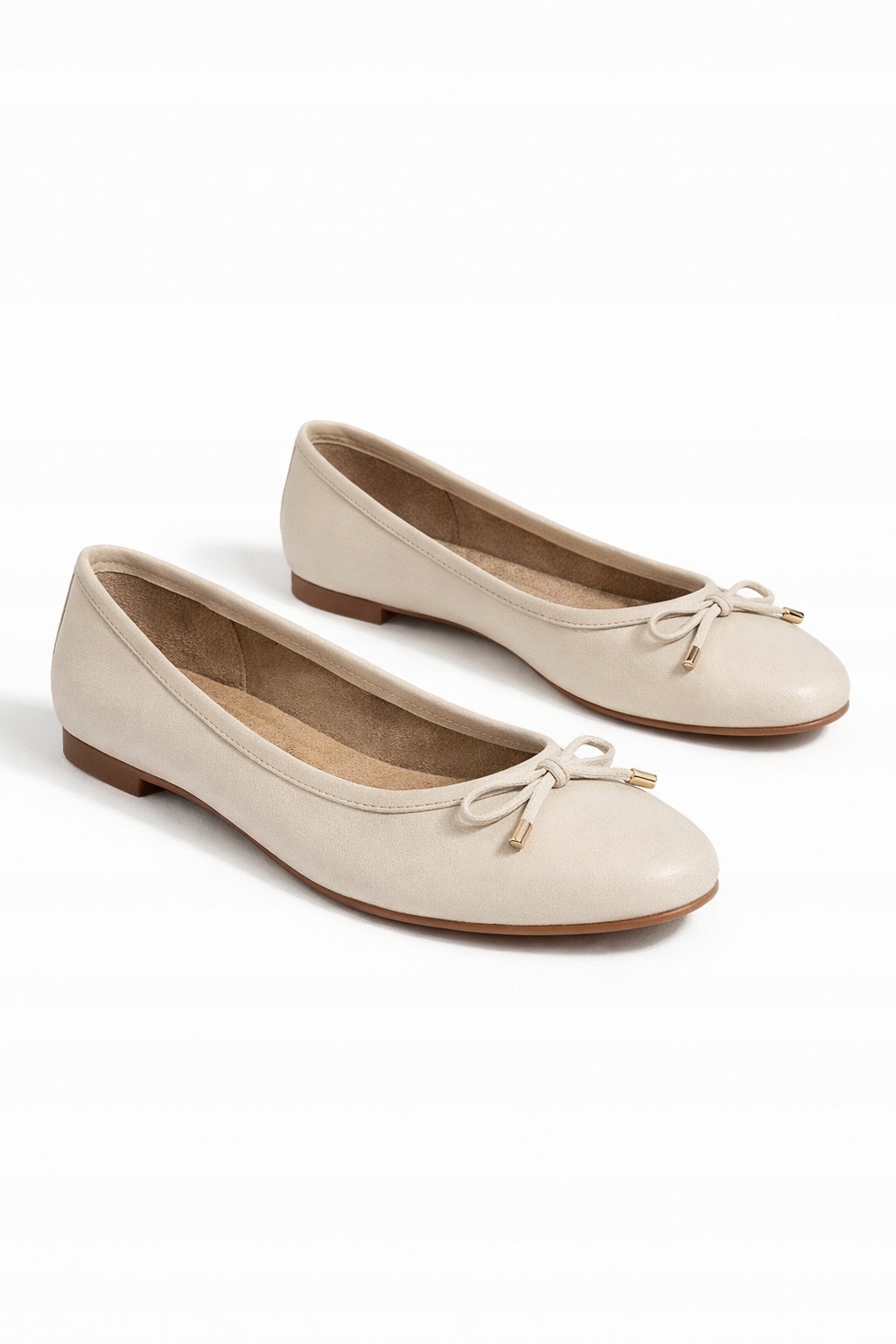 Béžové Baleríny S Ozdobnou Mašličkou A Hnědou Podrážkou 40 1I1D