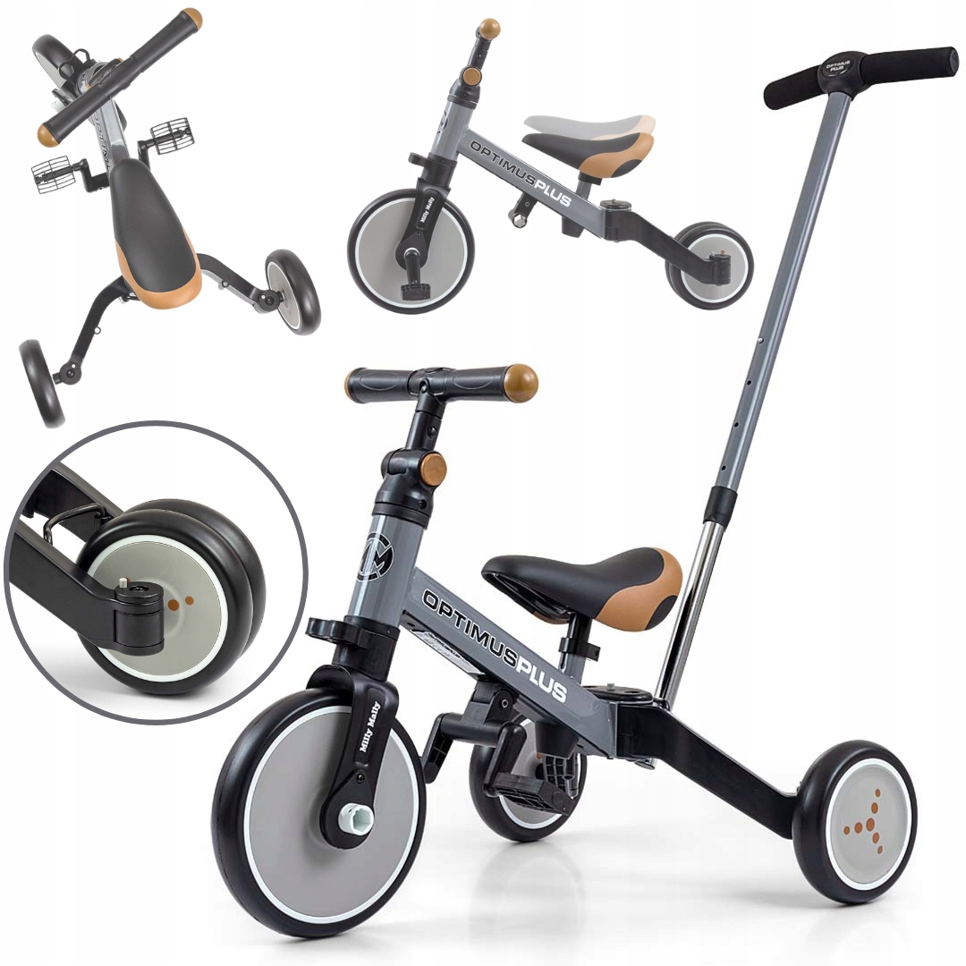 Rowerek 4w1 Milly Mally Optimus Plus Grey Sary Rączka
