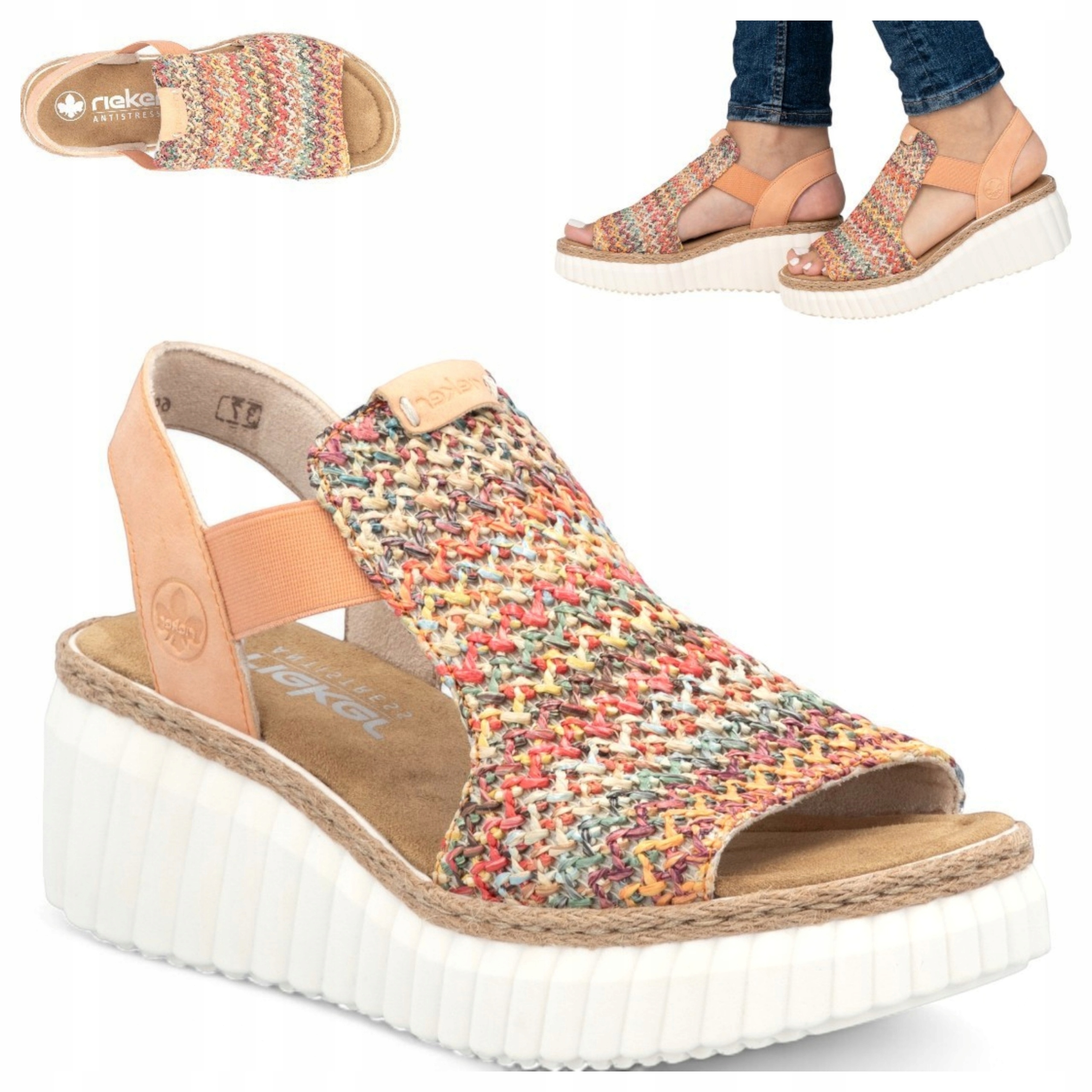 39 Rieker Pohodlné dámské sandály na platformě, lehká letní ležérní obuv