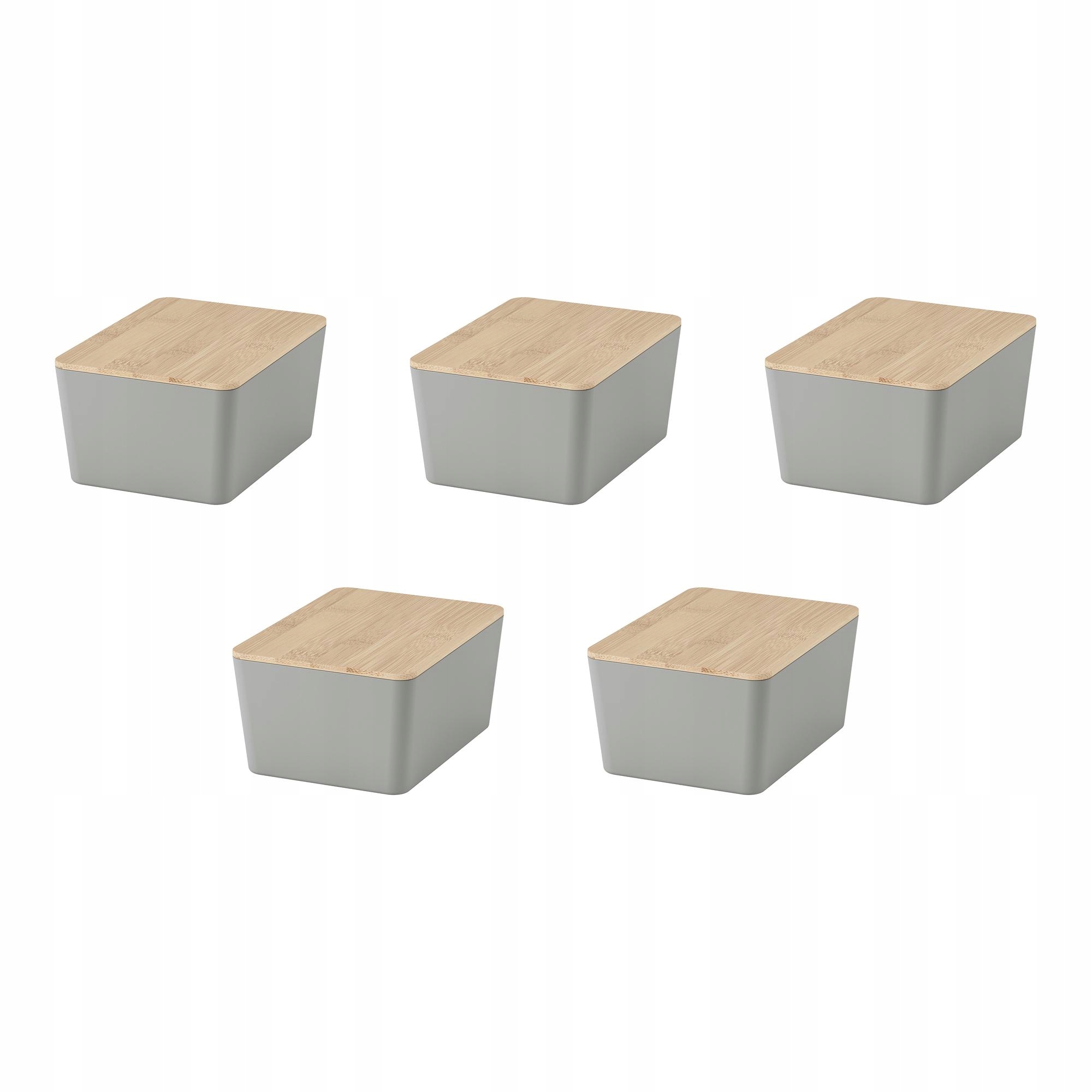 5 ks Kuggis Nádoba s víkem světle šedá/bambus 13x18x8 cm
