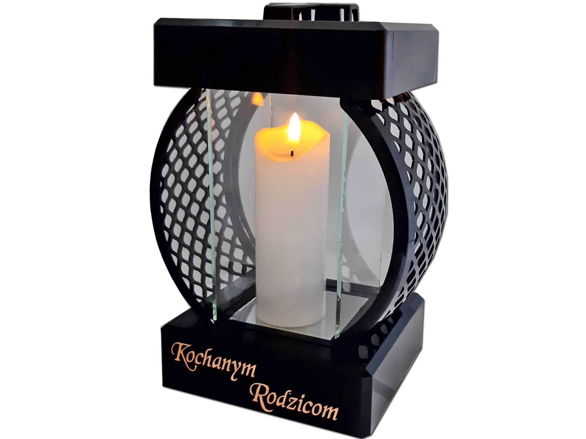 RODZICE RODZICOM ZNICZ LAMPION KOŁO RTN GŁADKI CZARNY+ŚWIECA LED