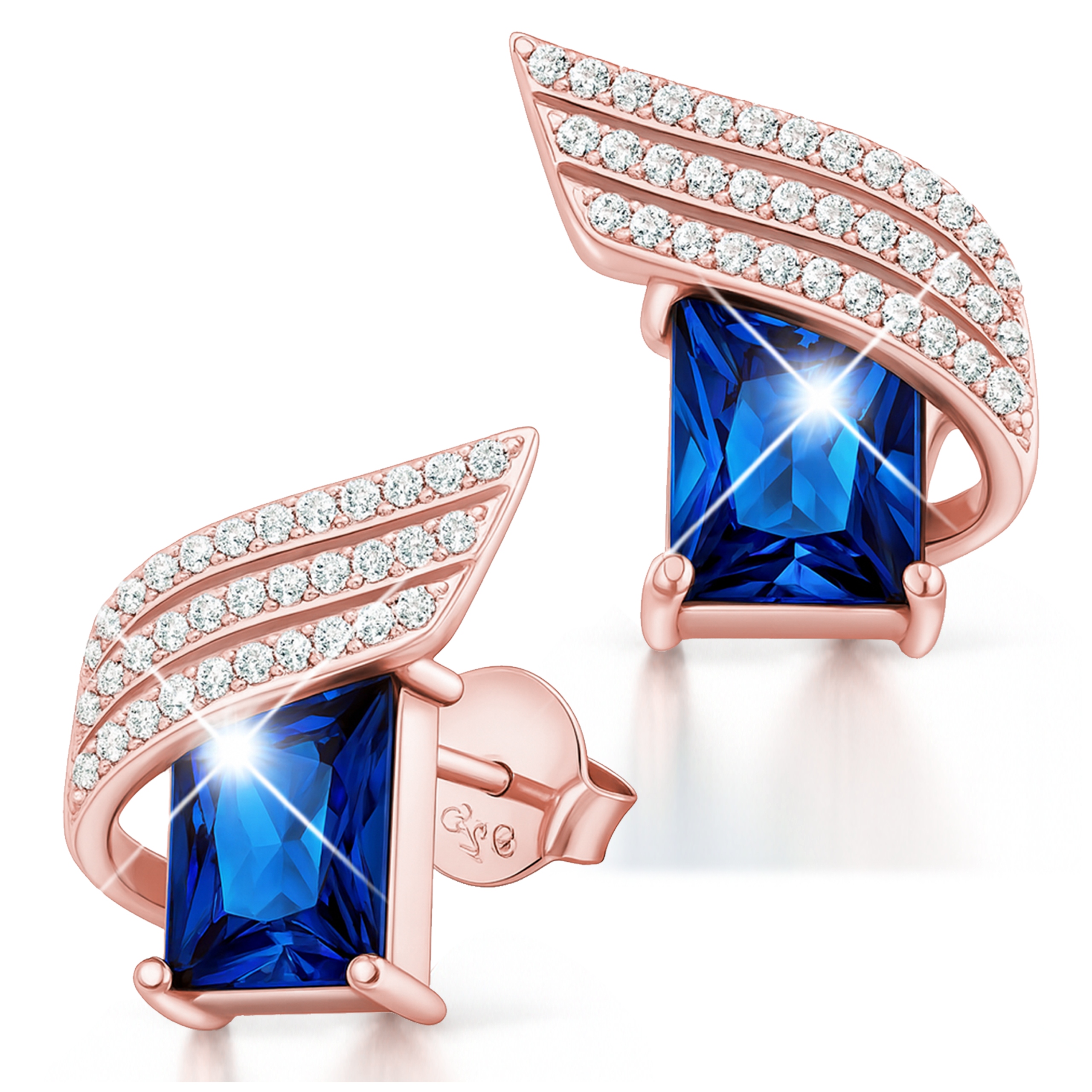 Náušnice Pozlacené Modré Zirkony Obdélníky s krystaly Stříbro 925