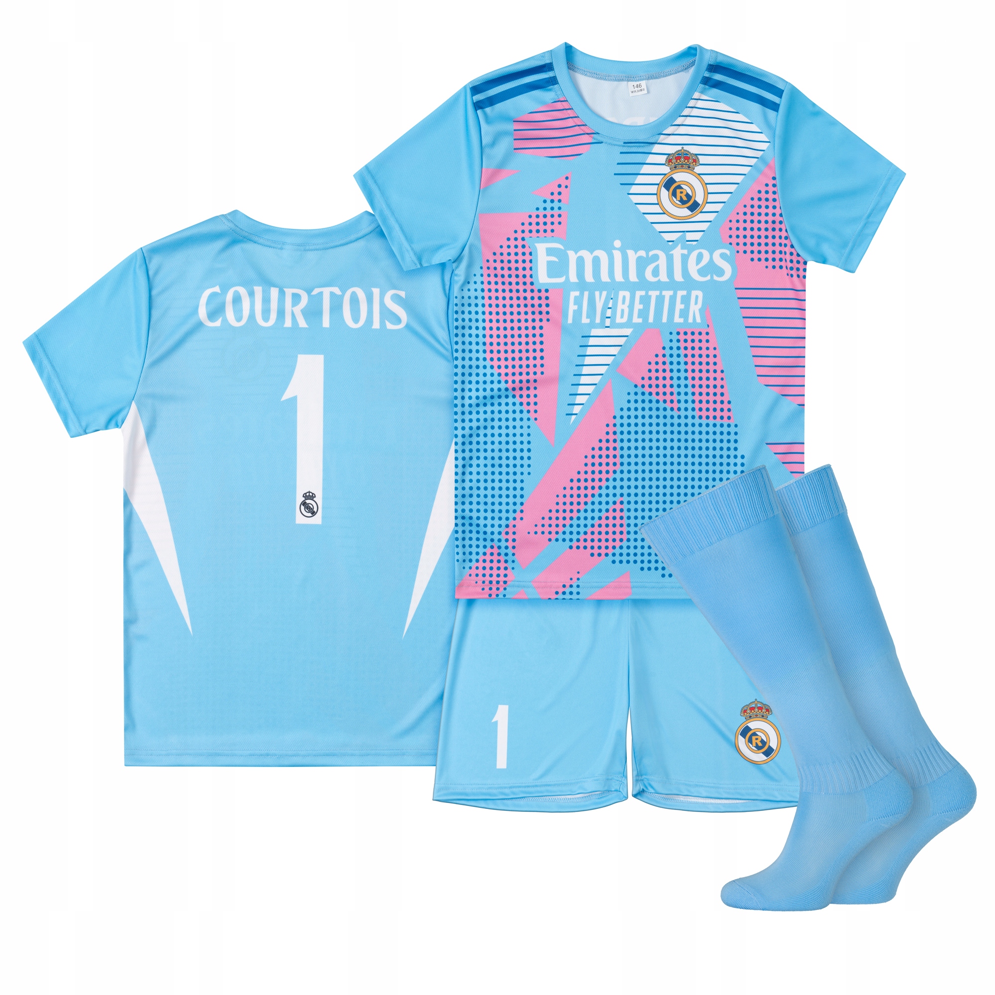 Strój piłkarski getry Courtois Madryt 1 rozm. 134