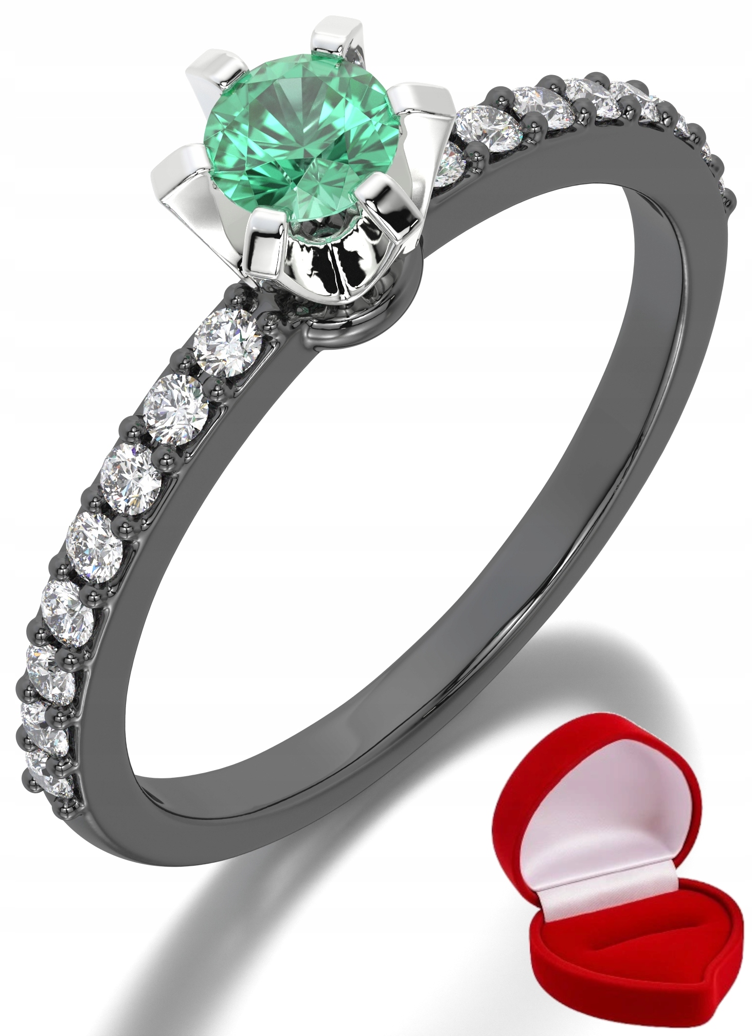 Zlatý Prstýnek 585 14k Smaragd 0,19 ct Černé Zlato R25