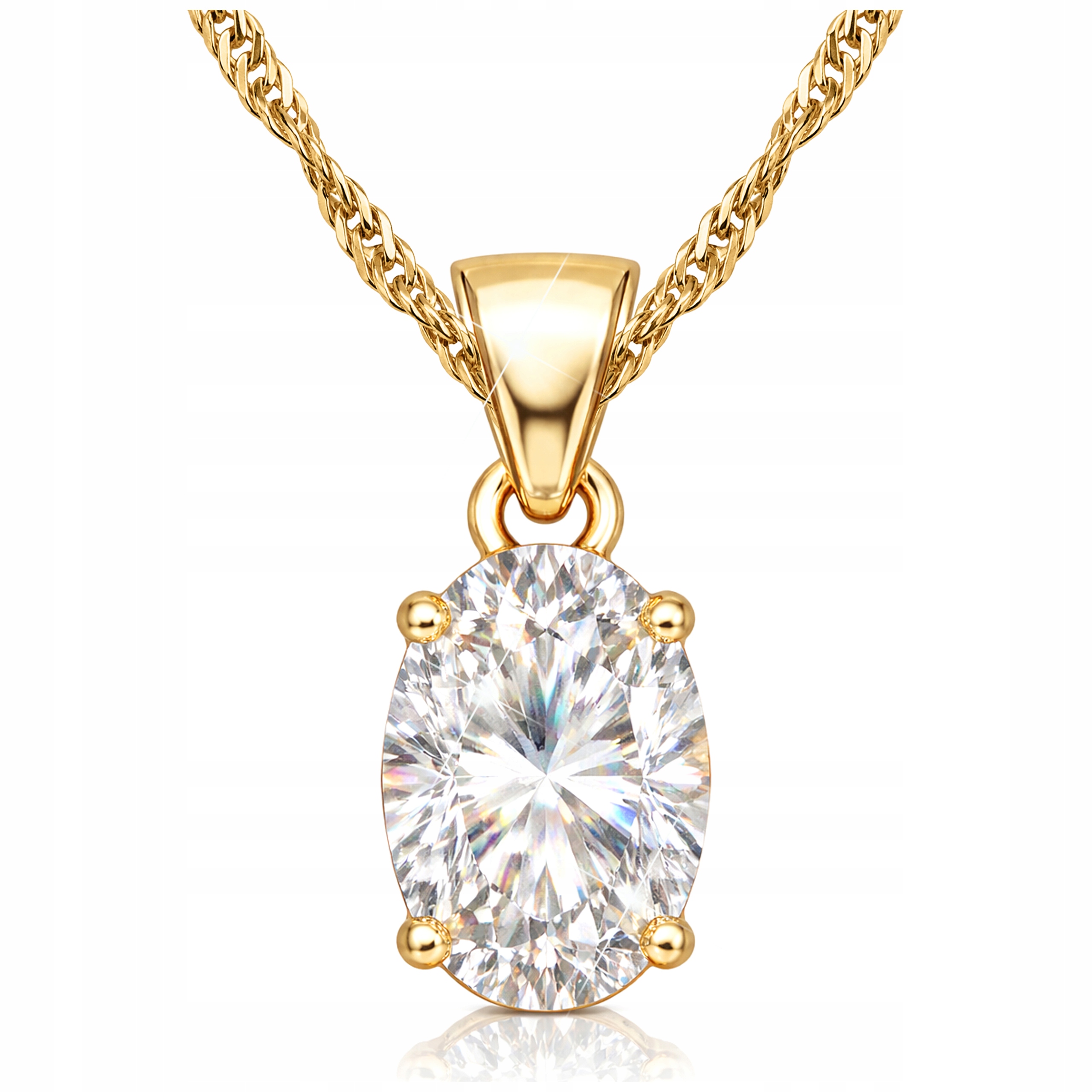 Náhrdelník Zlatý Křišťálová Lžička Velký Bílý Křišťál Kapka Stříbro 925