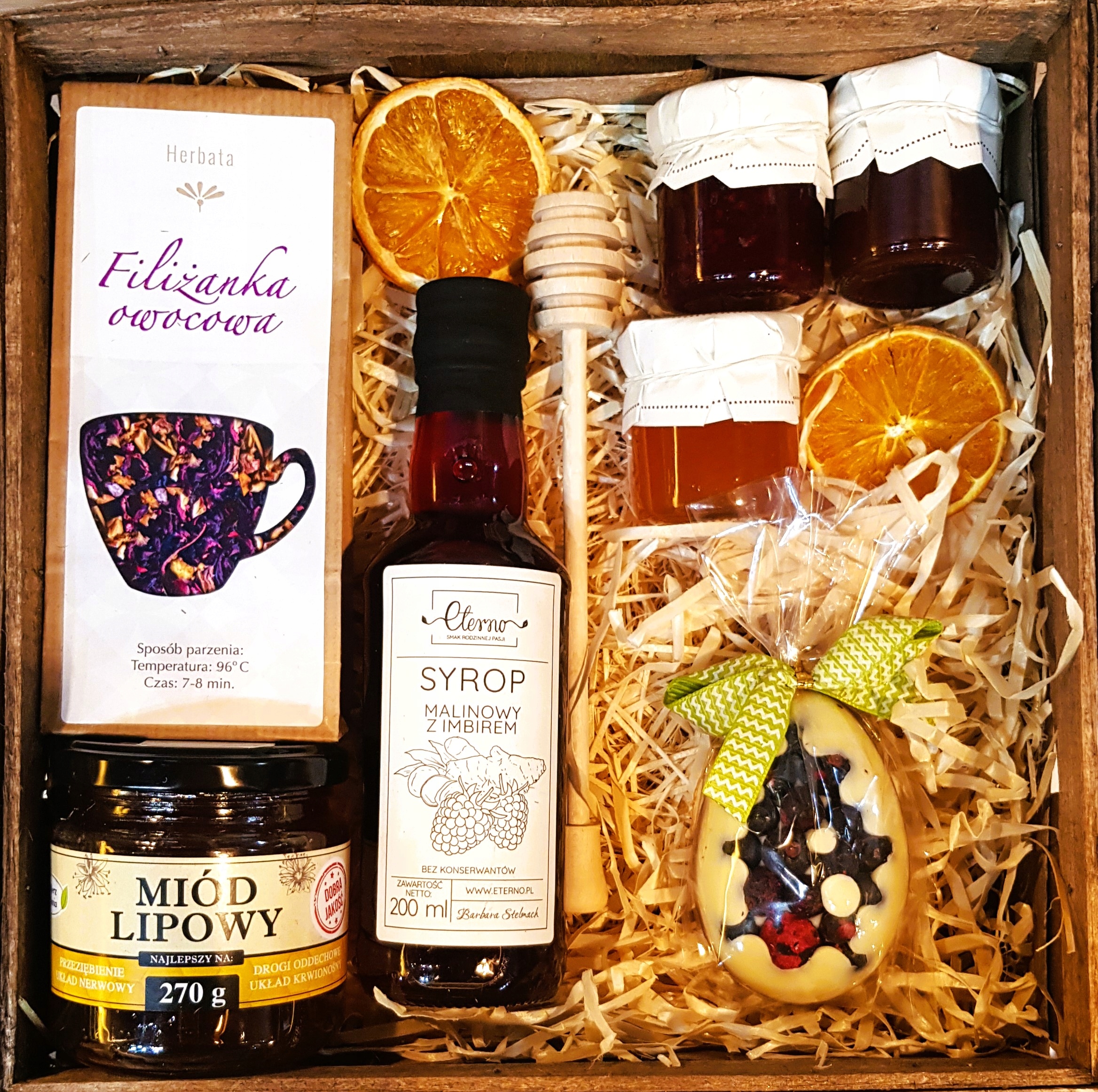 KOSZ PREZENTOWY PREZENT MIÓD KONFITURY WIELKANOC