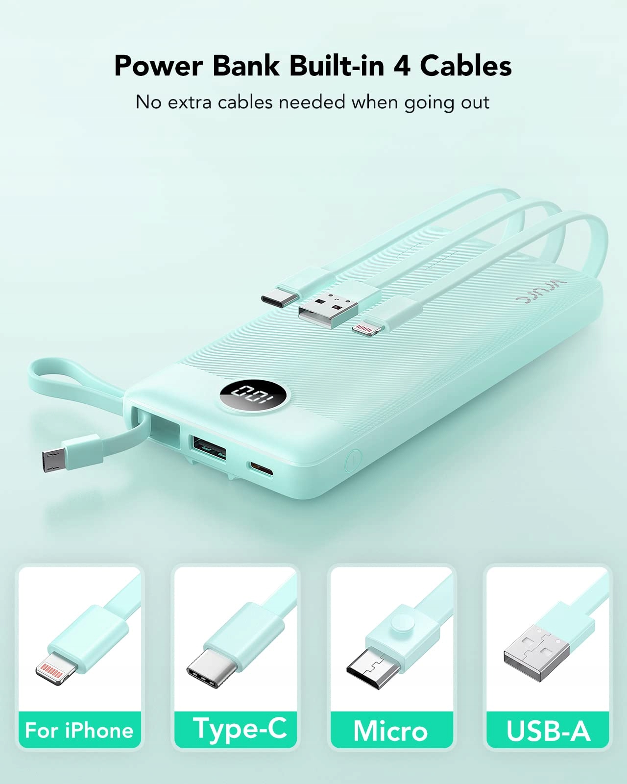 VRURC Powerbank 10000mAh USB C iPhone Huawei Samsung iPad LED — miniatura 2