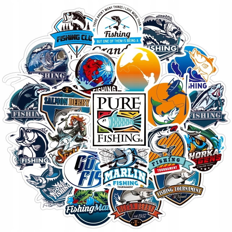 NAKLEJKI WODOODPORNE MIX RYBY WĘDKARSTWO 50 szt Marka inna