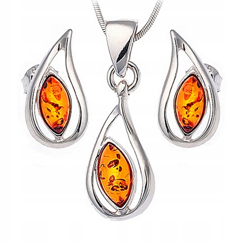 

Srebrny wisiorek kolczyki łańcuszek z Bursztynem