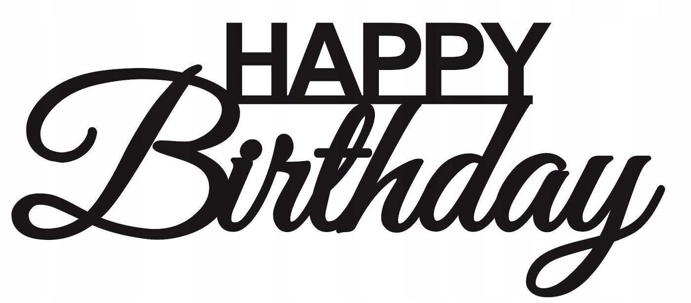 

Topper linearny bok tortu Happy Birthday czarny