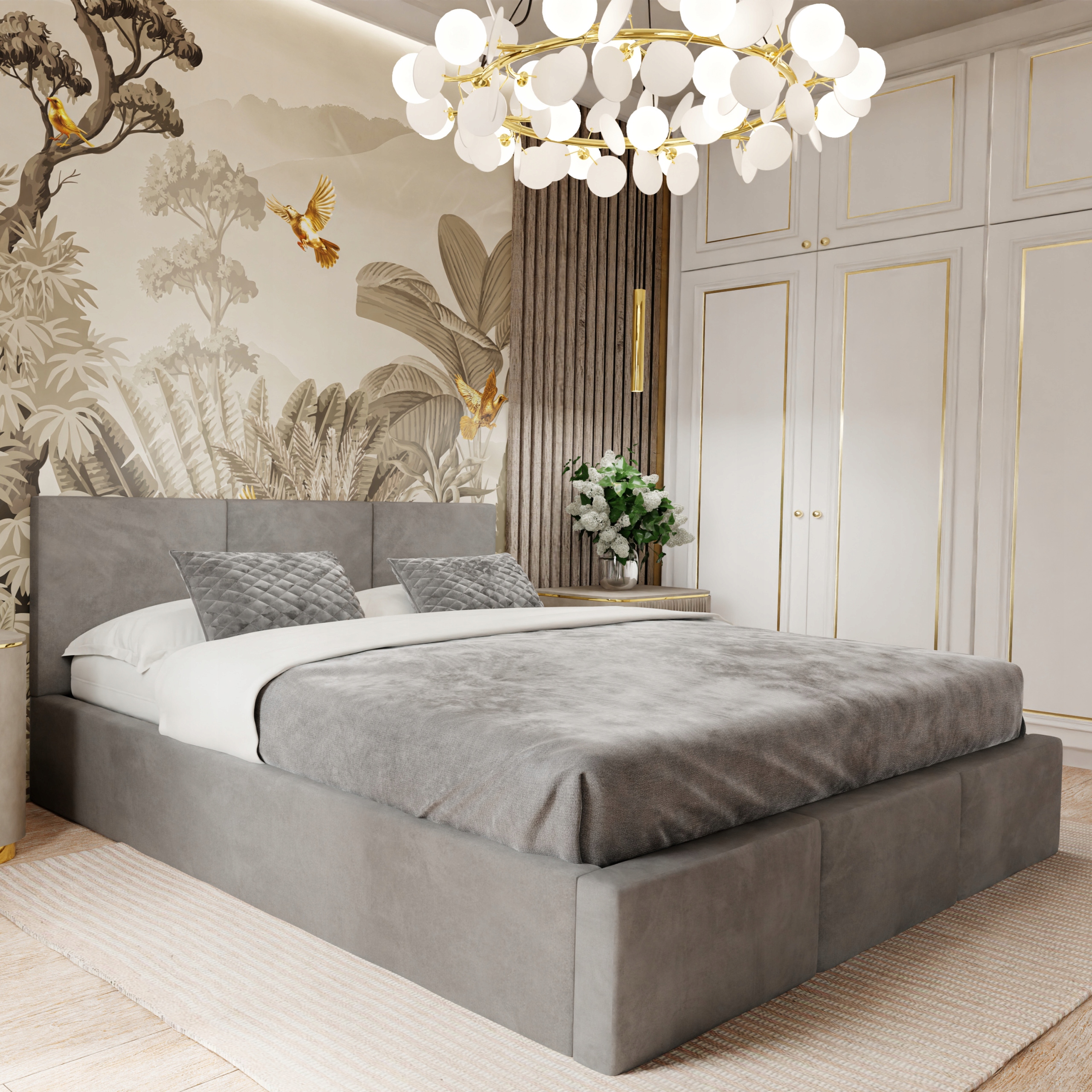 Čalouněná Postel Do Ložnice 180x200 Manželská Postel S Úložným Prostorem Šedá