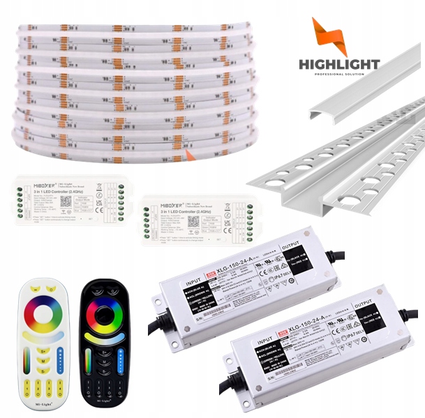 20m Sada Fasáda Led pásik Cob Rgb+cct 16W 24V IP65 Strieborný profil