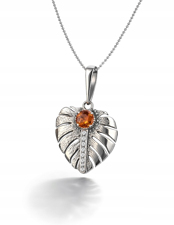 Stříbrný Přívěsek List Monstera Baltský Jantar Dárek