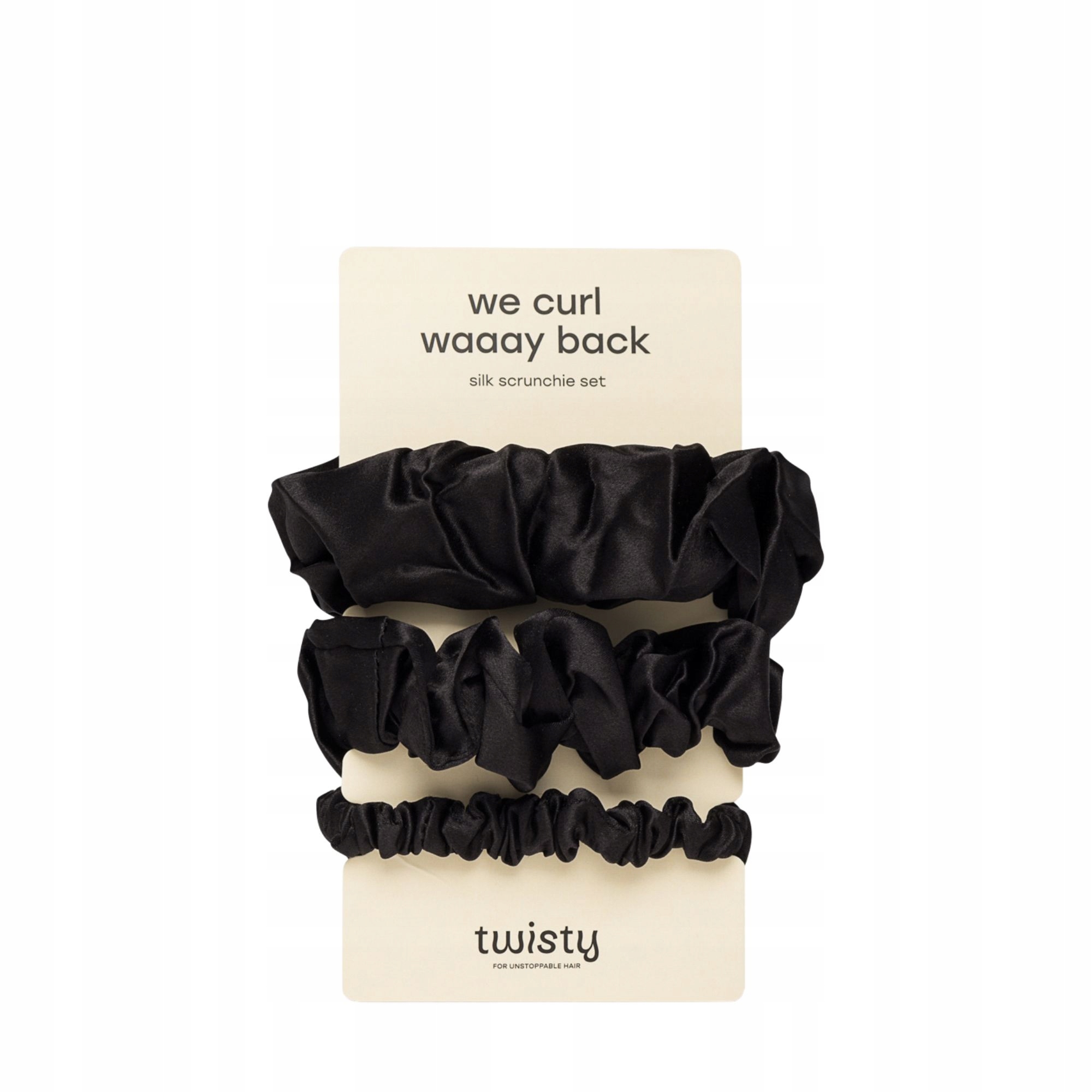 Černé Gumičky Na Vlasy scrunchies hedvábí morušové Black 3 ks Set Twisty
