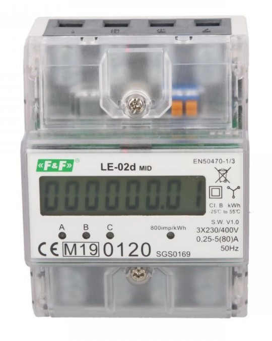 Počítadlo spotřeby energie 3-fázové 80A třífázový indikátor LE-02d MID F&f