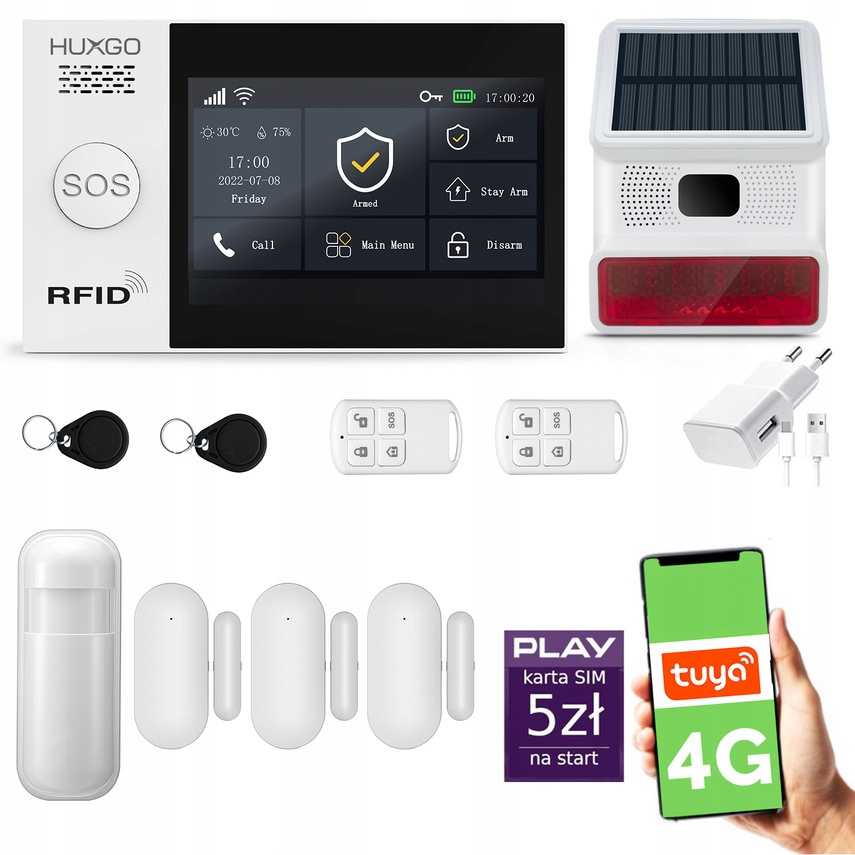 Bezdrôtový alarm WiFi Gsm 4G, Tuya, alarmová sada Huxgo HXA007 4G