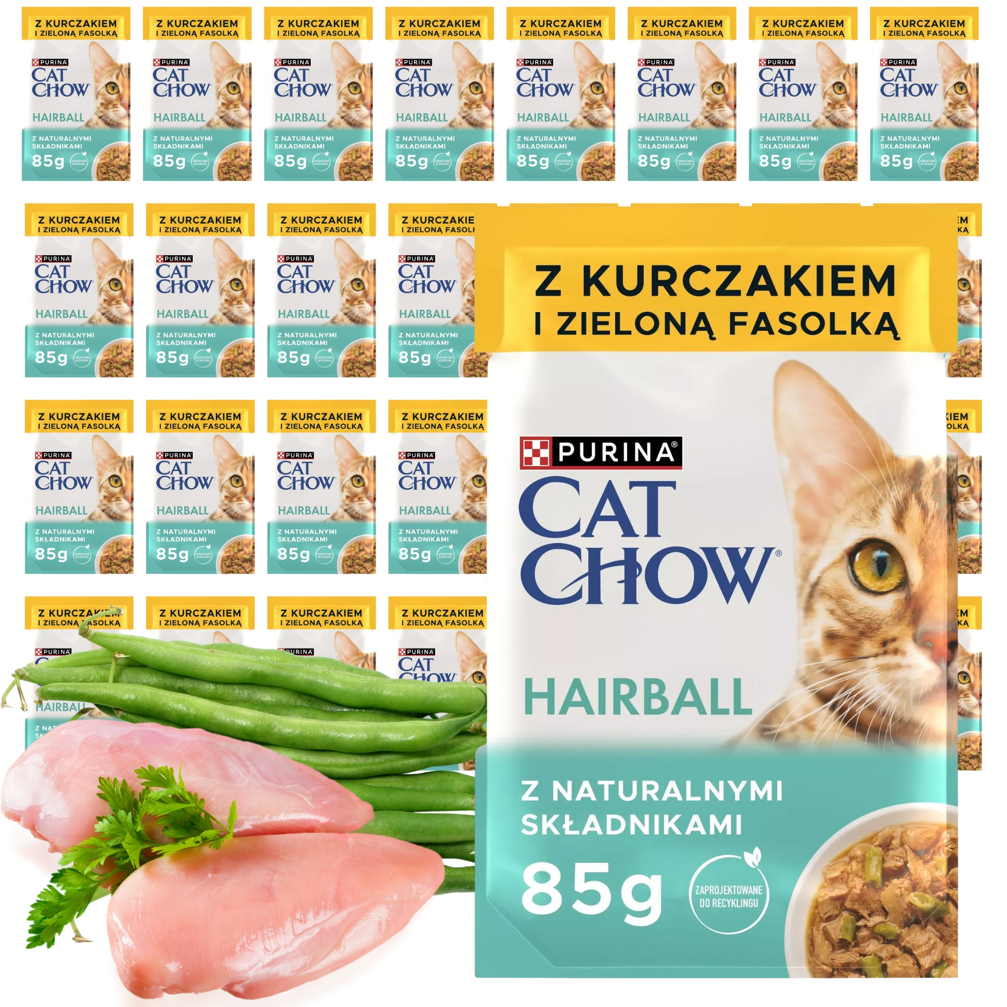 Levně Mokré krmivo pro kočky Purina Cat Chow Hairball kuřecí fazole 26x85 g