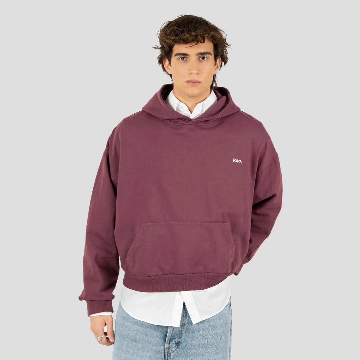 Mikina s kapucí Kaotiko Washed Fabien S, Bordo, Městská