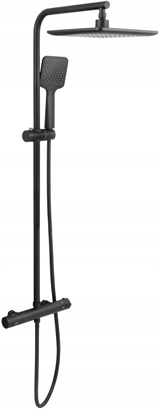 Čierna sprchová batéria s termostatom a dažďovou sprchou, sprchová súprava