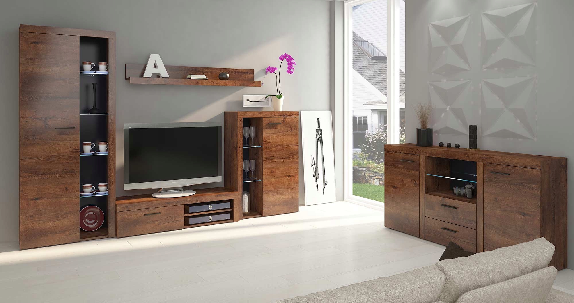 Nábytková Stěna Rumba Led Podsvícená Komoda Lefkas