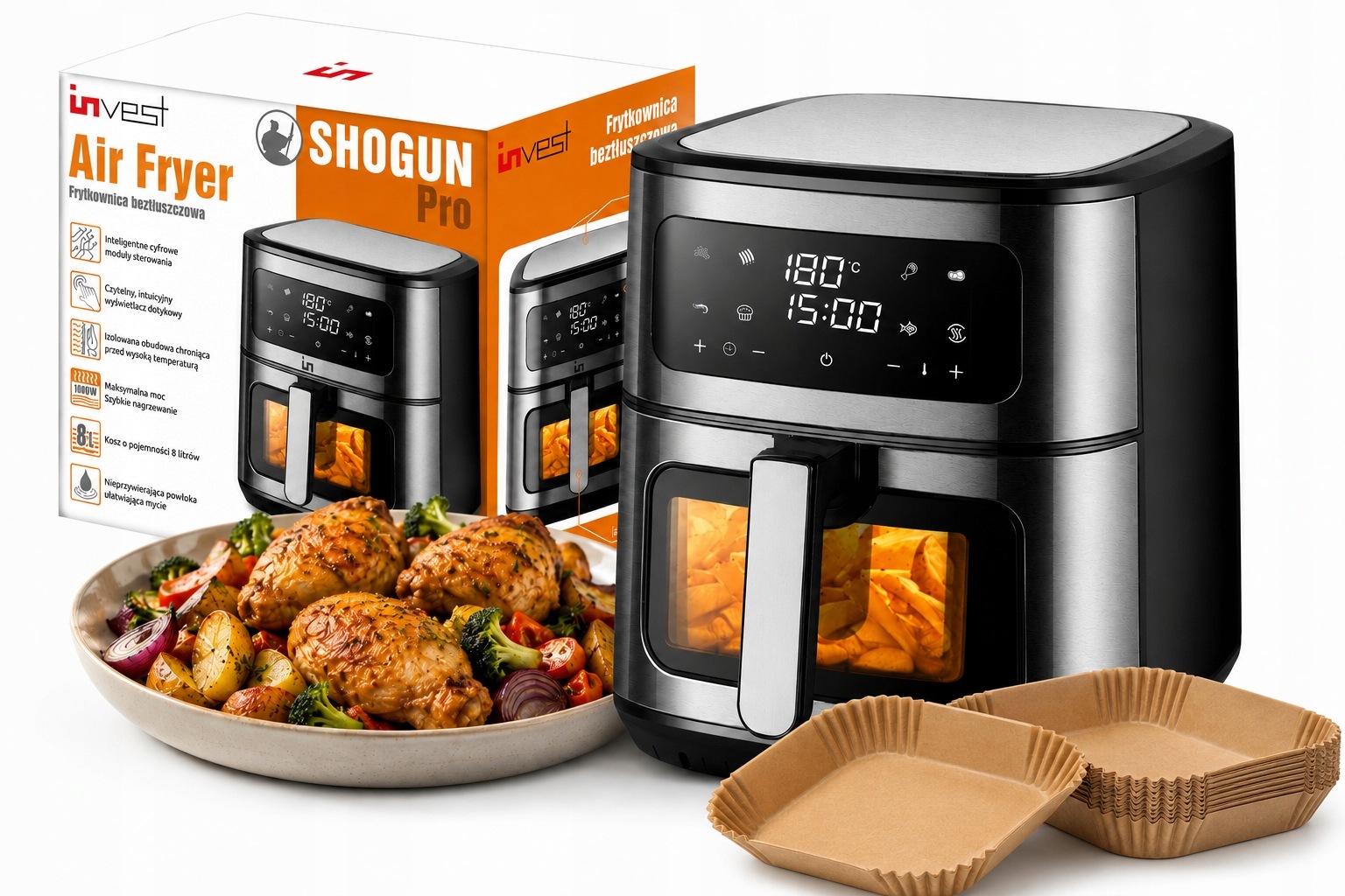 Horkovzdušná fritéza 8L 1800W – horkovzdušná fritéza 8 programů tácky