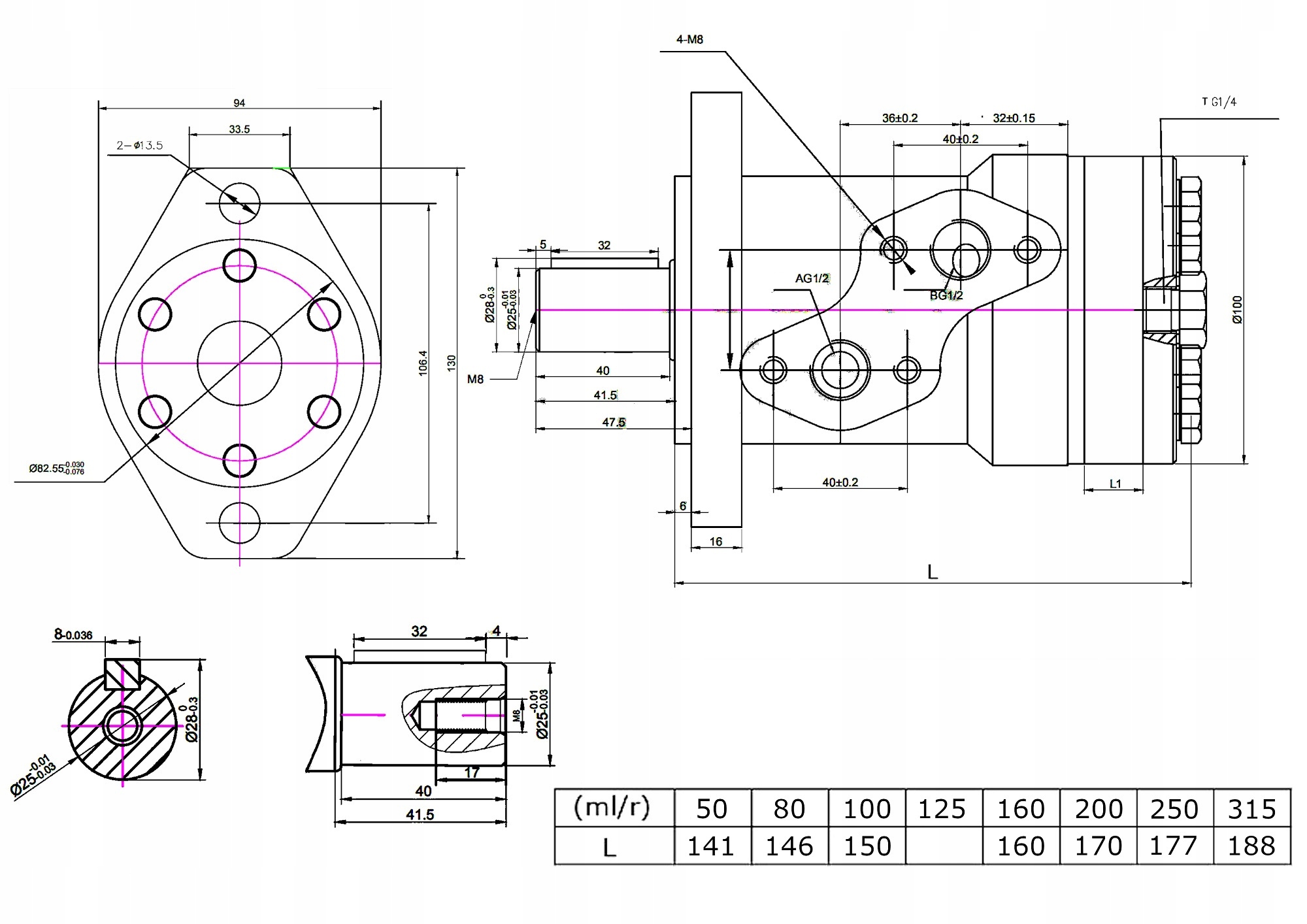 BM2SA160AAA 1CB-22-08WD - Гидравлический двигатель 160CM3 / RPM 342obr / min + ниппель