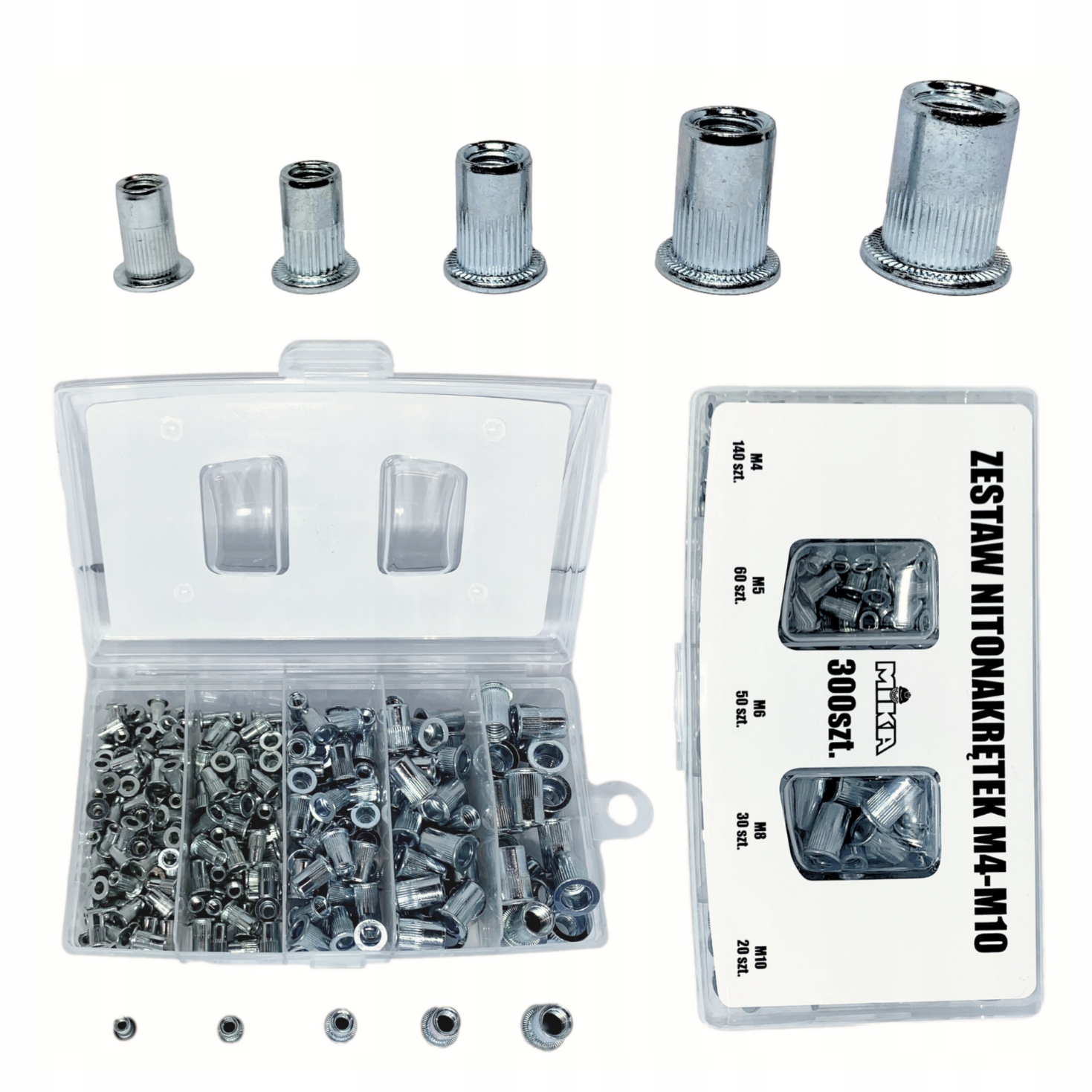 NITONAKRĘTKI STALOWE RADEŁKOWANE LF M4-M10 ZESTAW 300 SZTUK