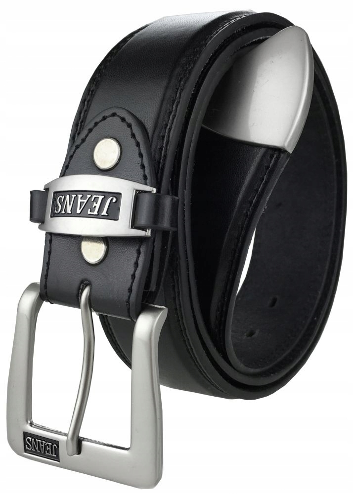 PASEK MĘSKI DO SPODNI GRUBY SKÓRZANY SOLIDNY CZARNY PAS GRUBY BT08