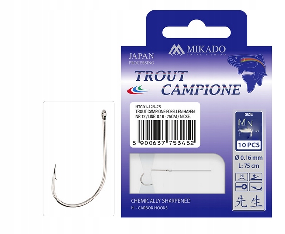 Haczyk Trout Campione Nr 10 0.18-75cm Nikiel x10