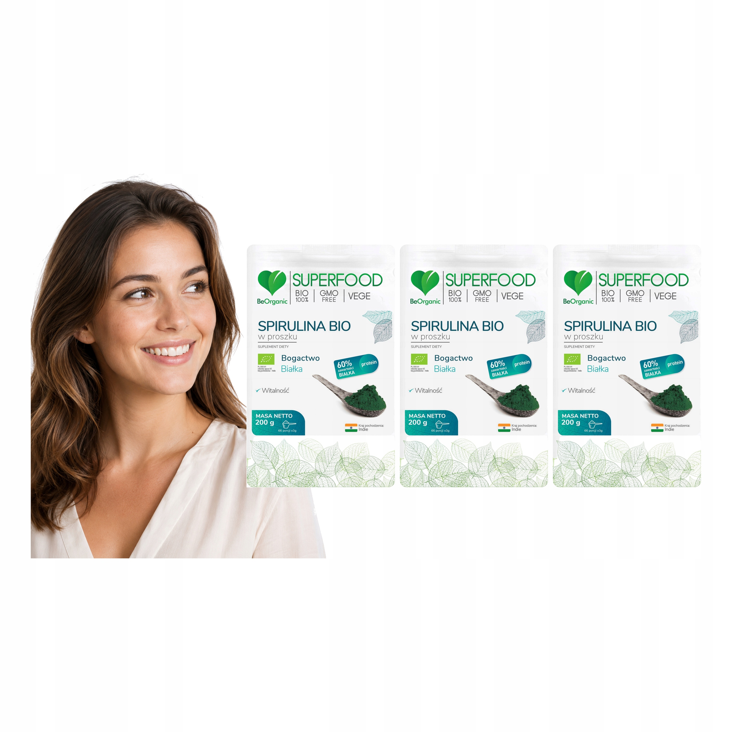 Spirulina 200 G Beorganic Bio Prosz. 100% Mikroalga Superfood 66 Porcji -3x