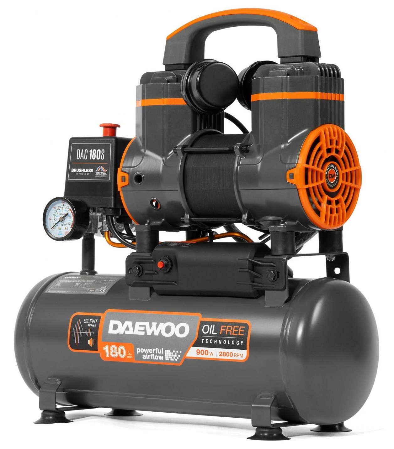 DAEWOO KOMPRESOR BEZOLEJOWY 0,9 kW 170 l/min 8 bar 8L