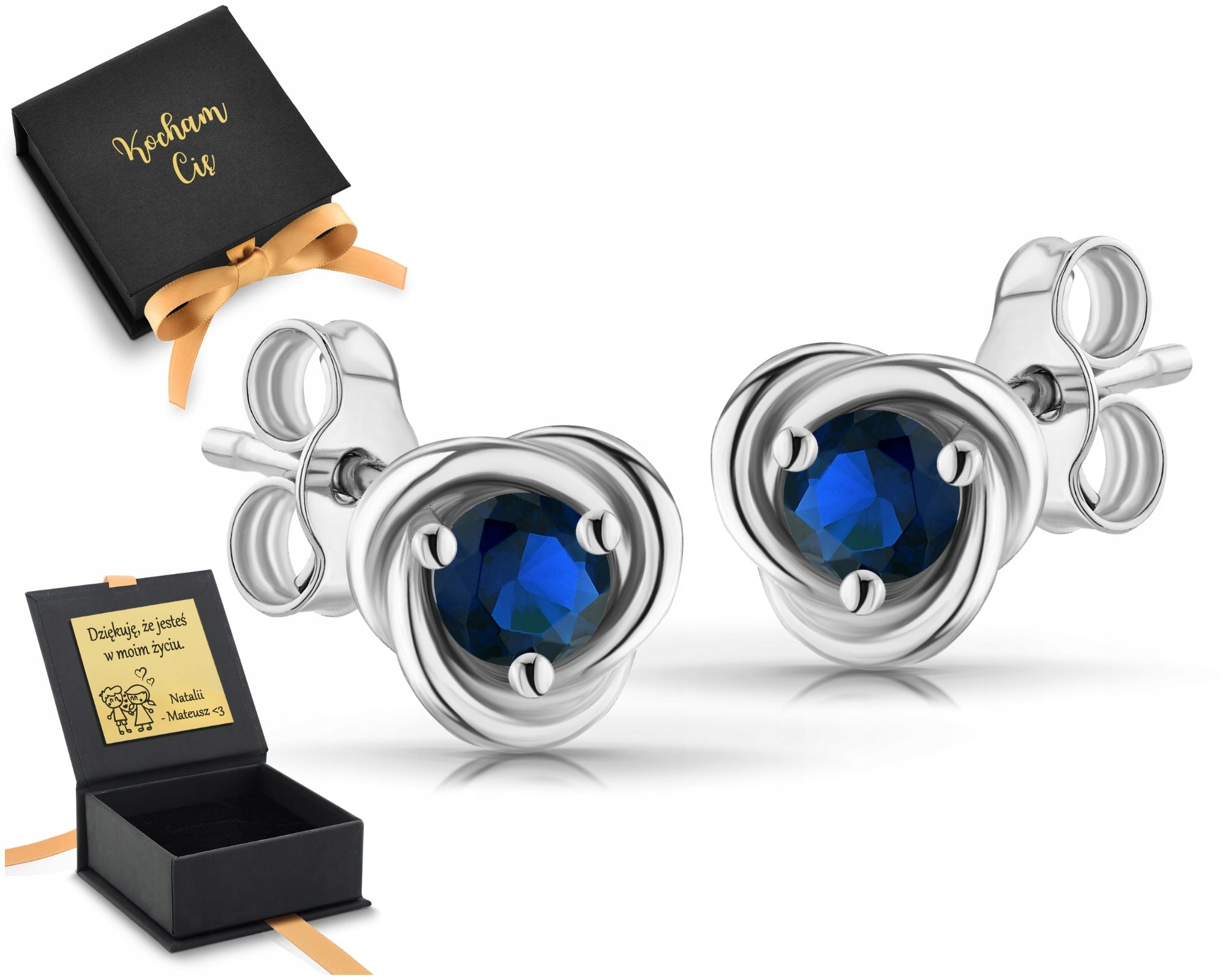 Stříbrné náušnice s tmavě modrou zirkonií, puzetky, kytičky, safírové preclíky, stříbro 925